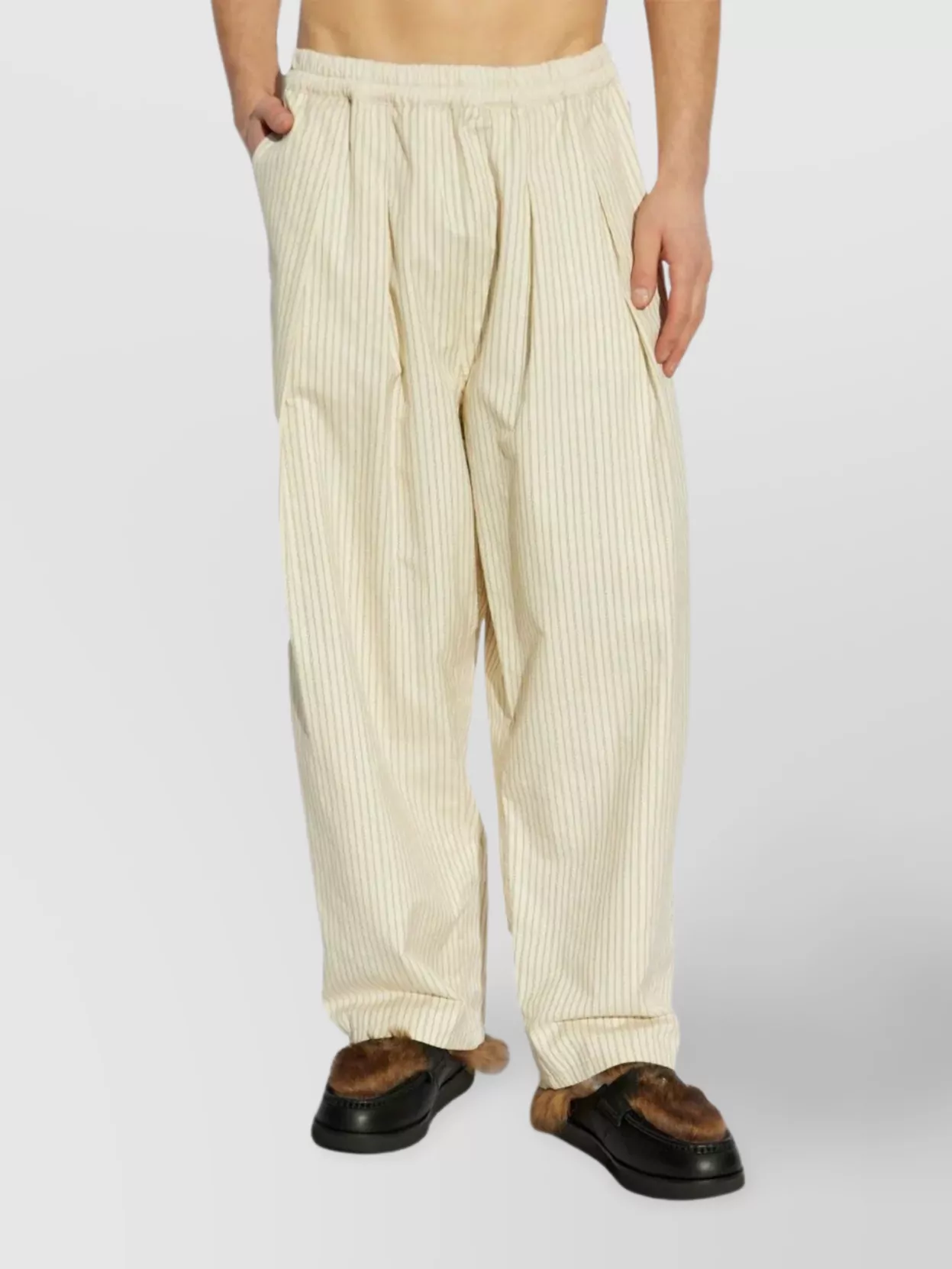 Maison Margiela Elasticated Waist Pinstripe Trousers With Wide Leg