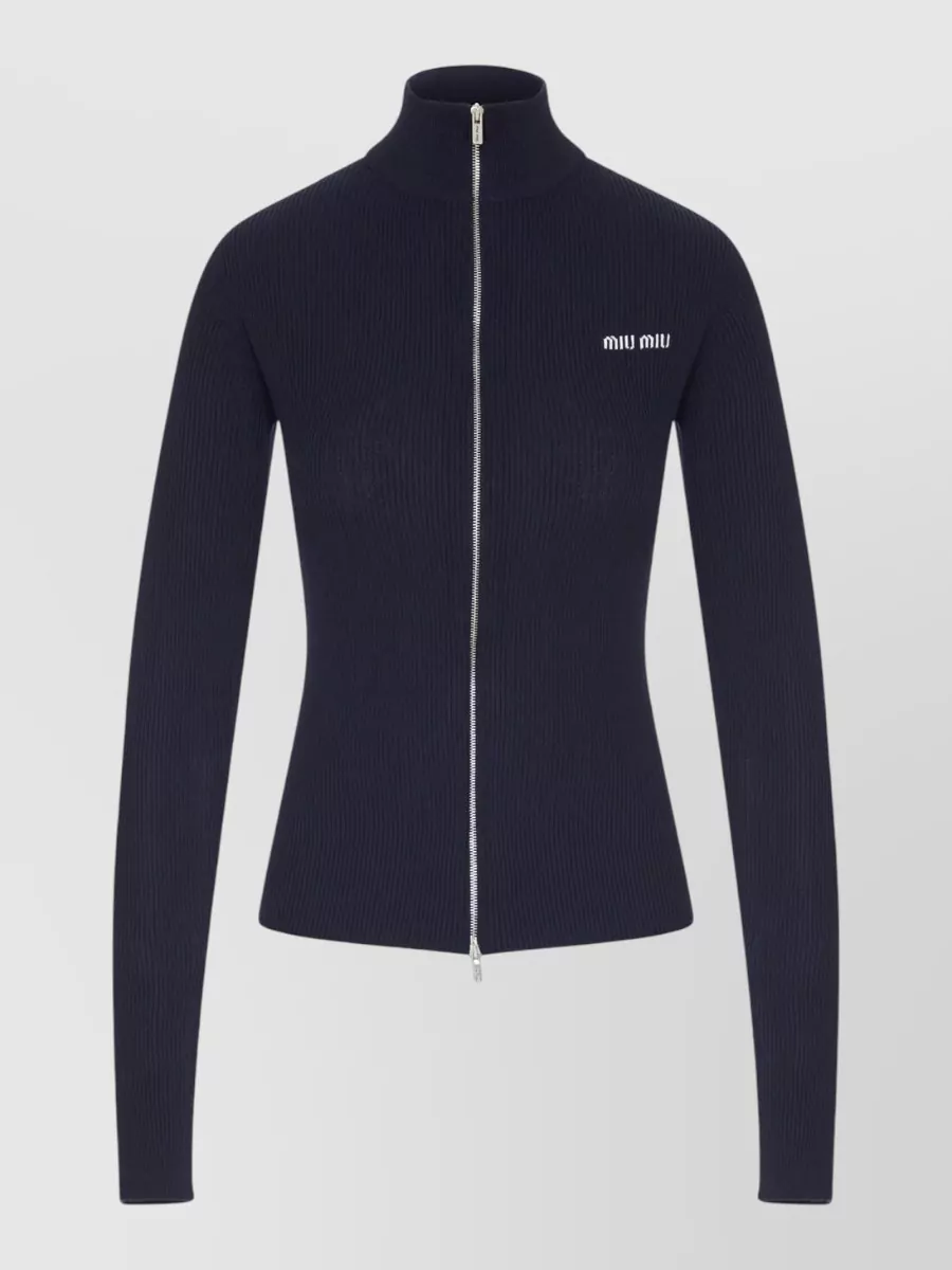 Miu Miu cotton ribbed slim-fit high-neck zip-up cardigan