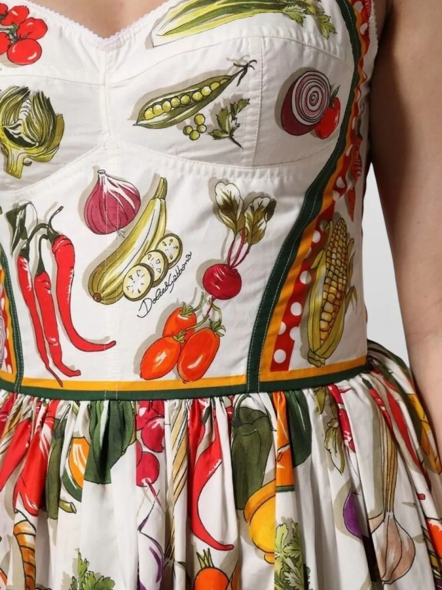 Dolce&Gabbana Cotton Sleeveless Vegetable Print Midi Dress