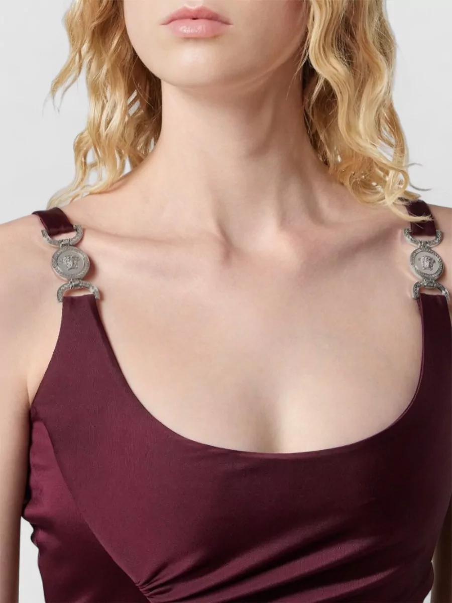 Versace Sleeveless Silk Midi Dress Scoop Neckline