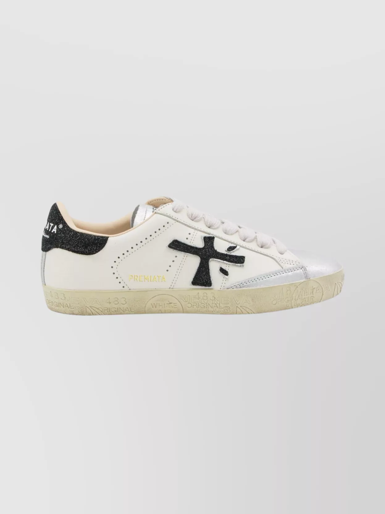 Premiata Sparkling Low Top Sneakers With Metallic Detail In White