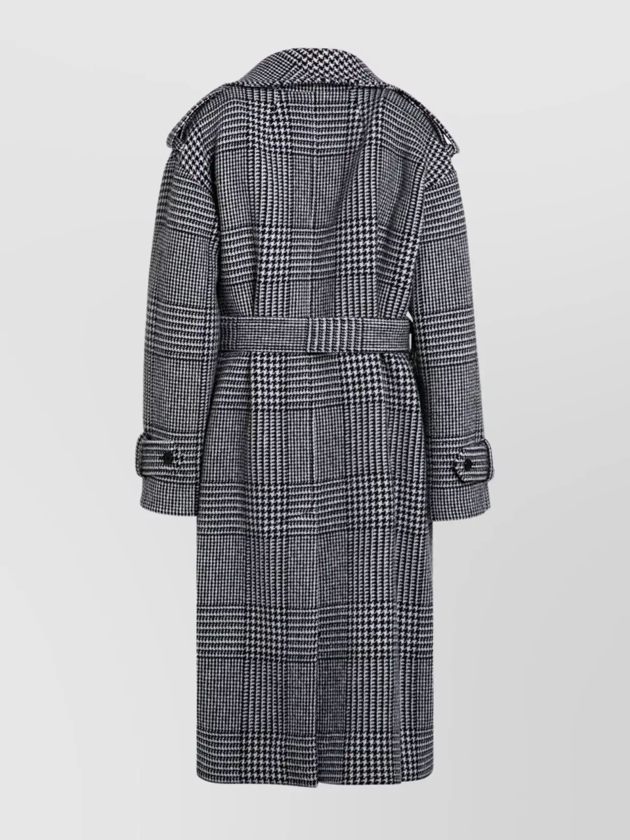 Dolce & Gabbana Checked Wool Coat With Belt And Epaulettes In Gray