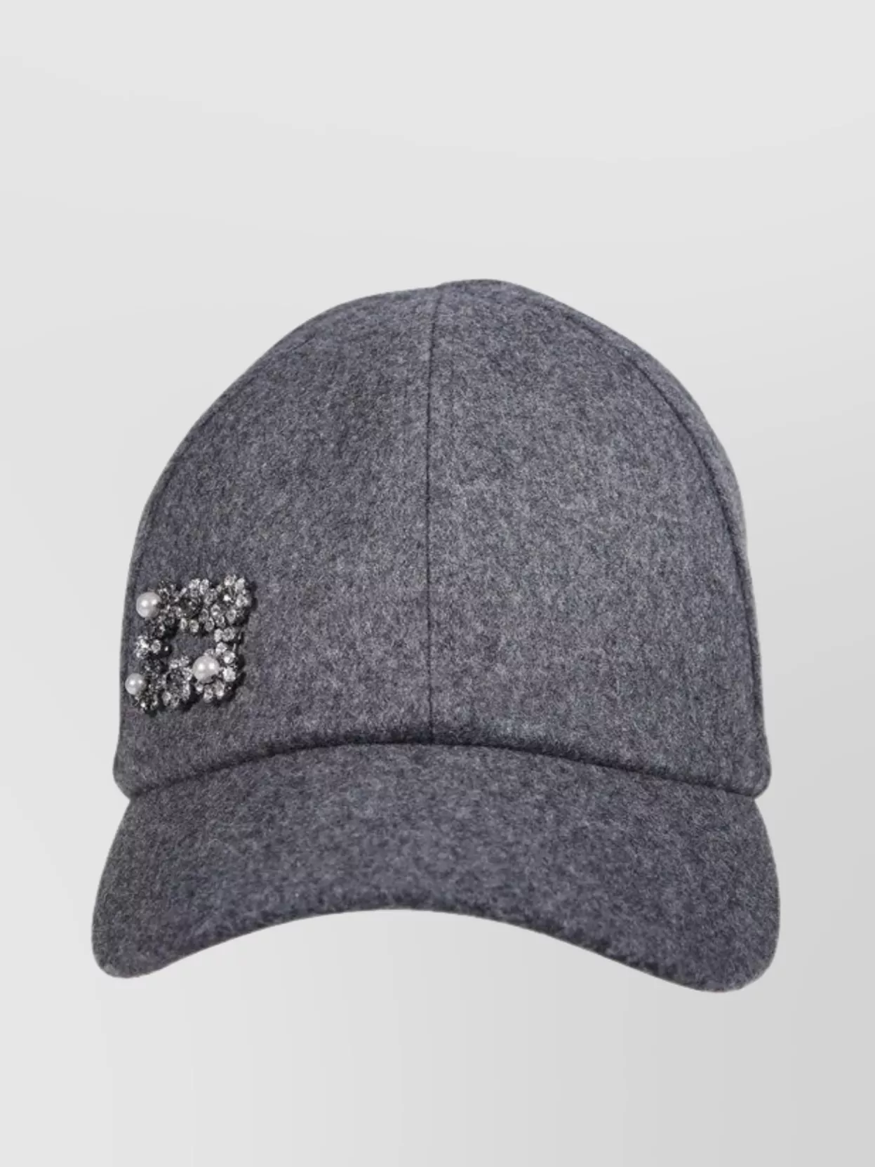 Roger Vivier Mini Flower Pearl Strass Wool Blend Cap In Gray