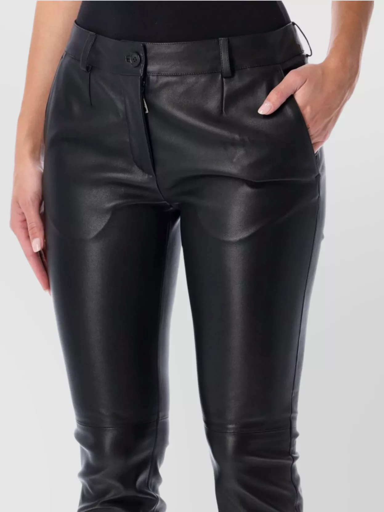 Dolce & Gabbana Slim Fit Leather Trousers Pockets In Black