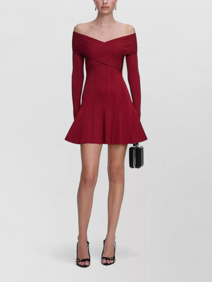 Self-Portrait gathered off-shoulder knit mini dress