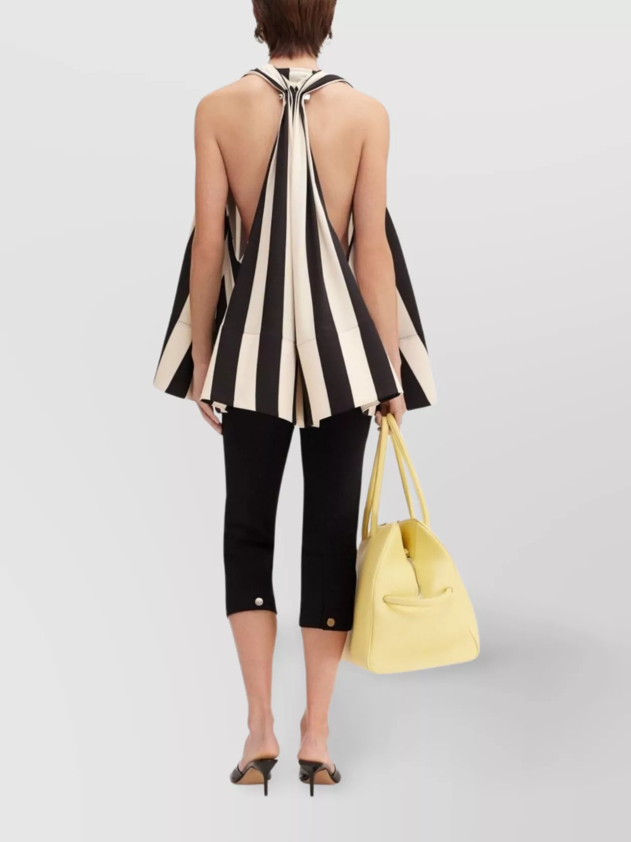 Jacquemus Beige Deep V-neck Sleeveless Racerback Top With Vertical Stripes