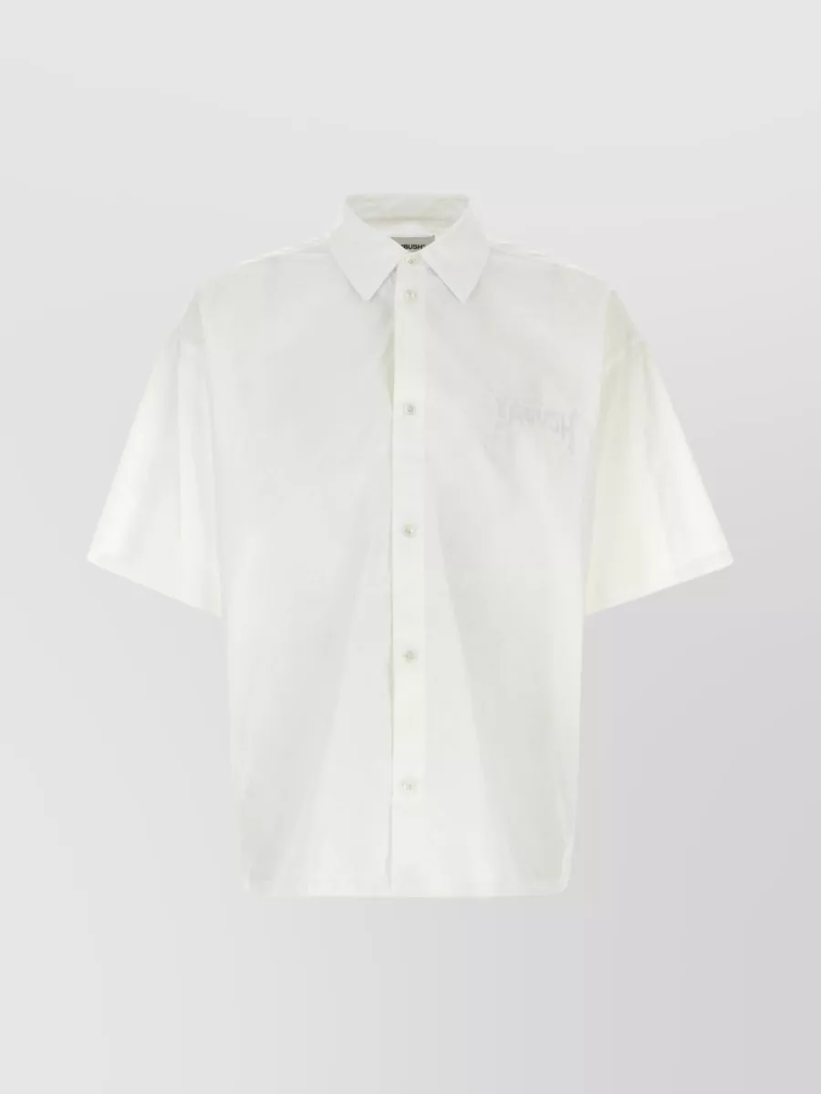 Shop Ambush Shirt Short-sleeve Collar Pointed Slits Hemline In Cream
