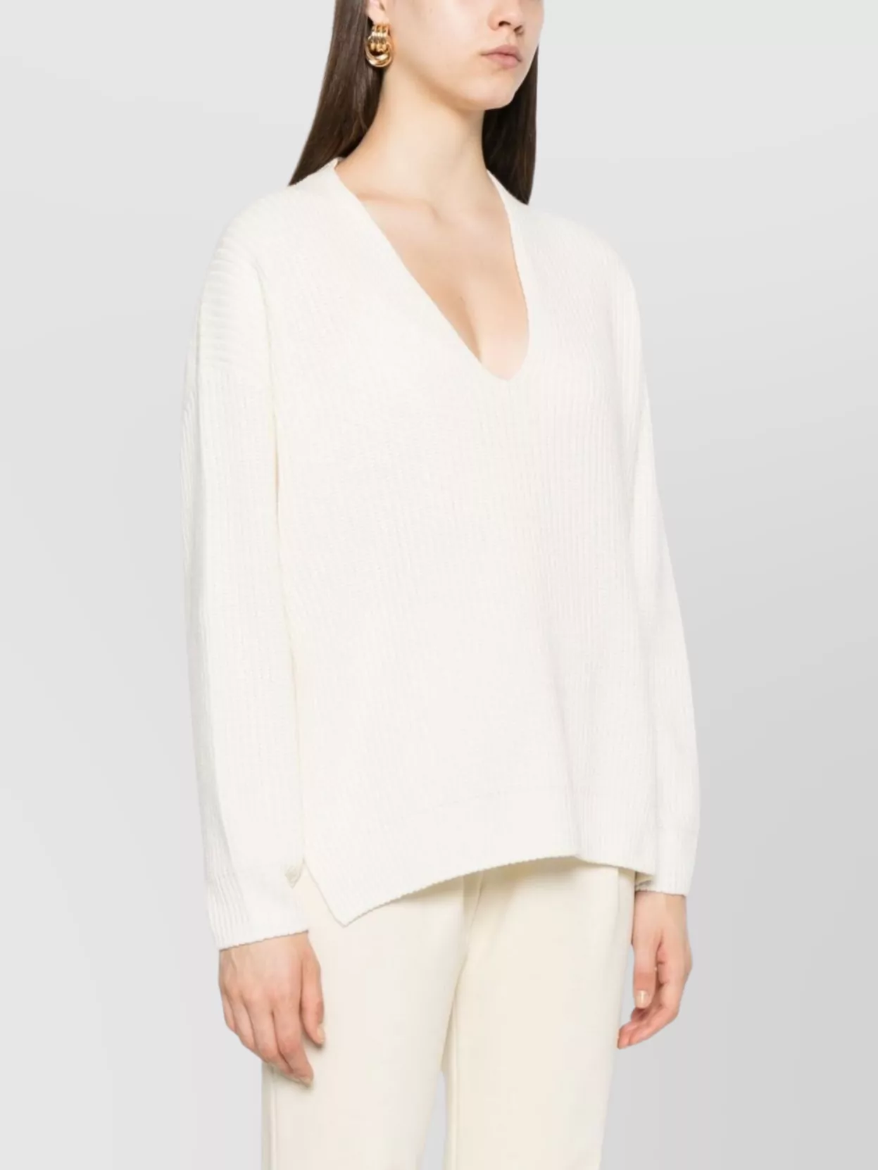 Fabiana Filippi Ribbed Wool V-Neck Jumper With Dropped Shoulders