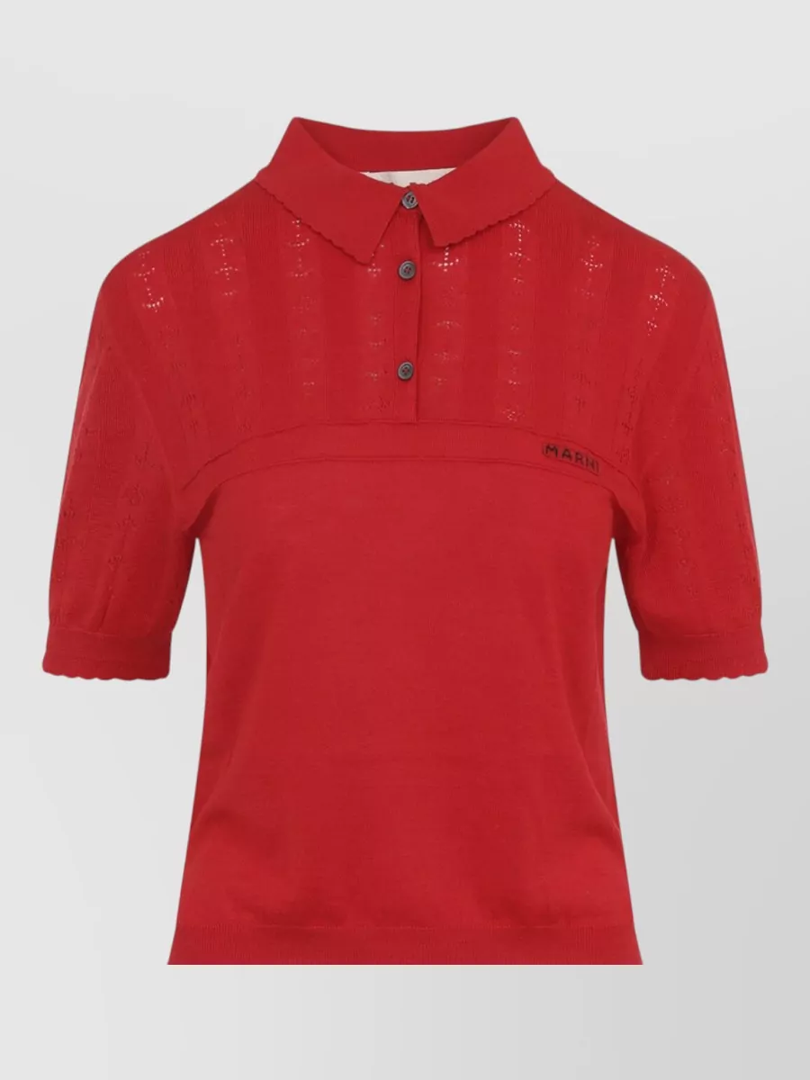 Marni Silk Virgin Wool Pointelle Knit Short-Sleeve Polo Shirt