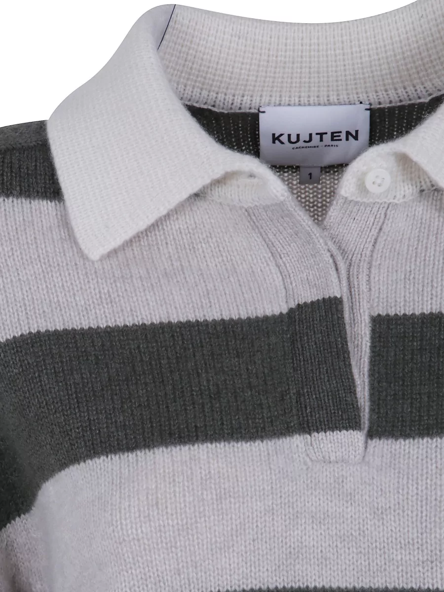Kujten Cashmere Striped Polo Neck Sweater