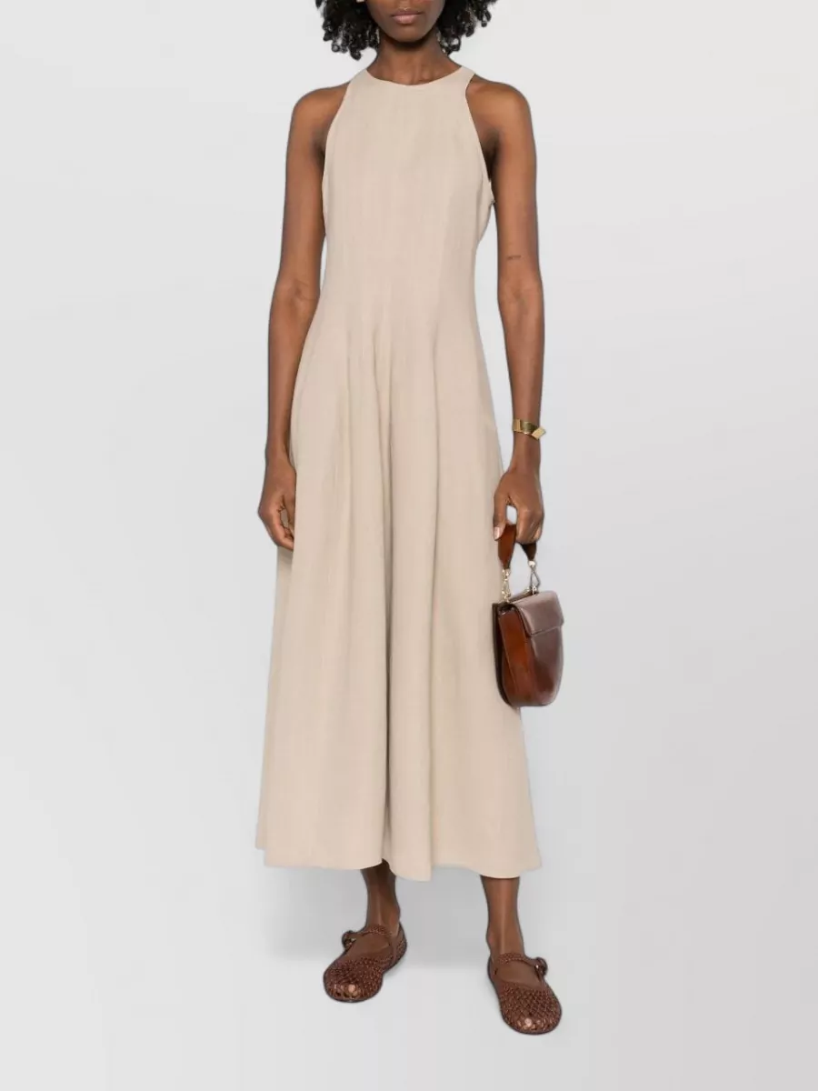Brunello Cucinelli Linen Blend Halter Neck Midi Dress