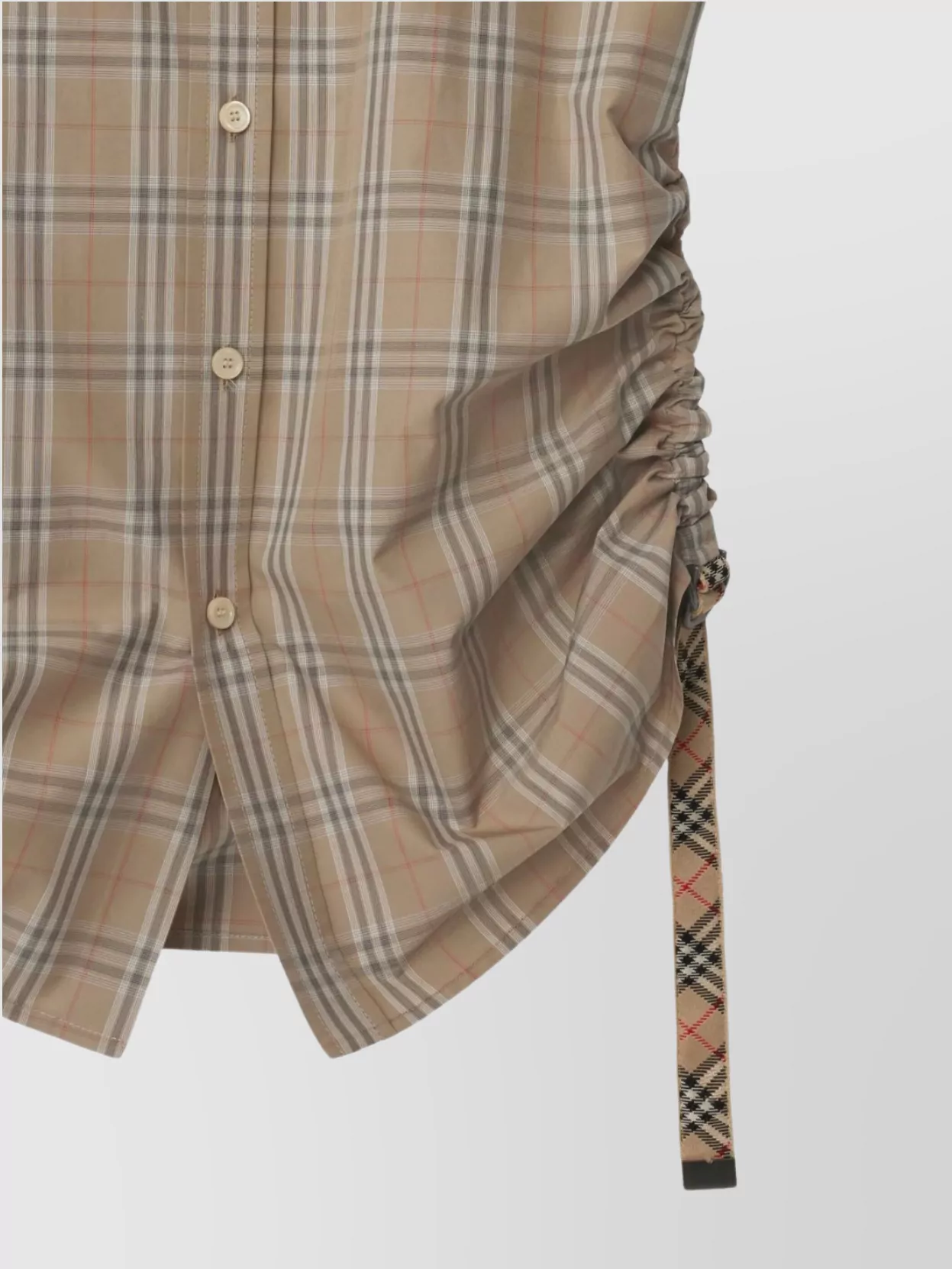 Burberry Check Cotton Shirt With Epaulettes And Side Ties