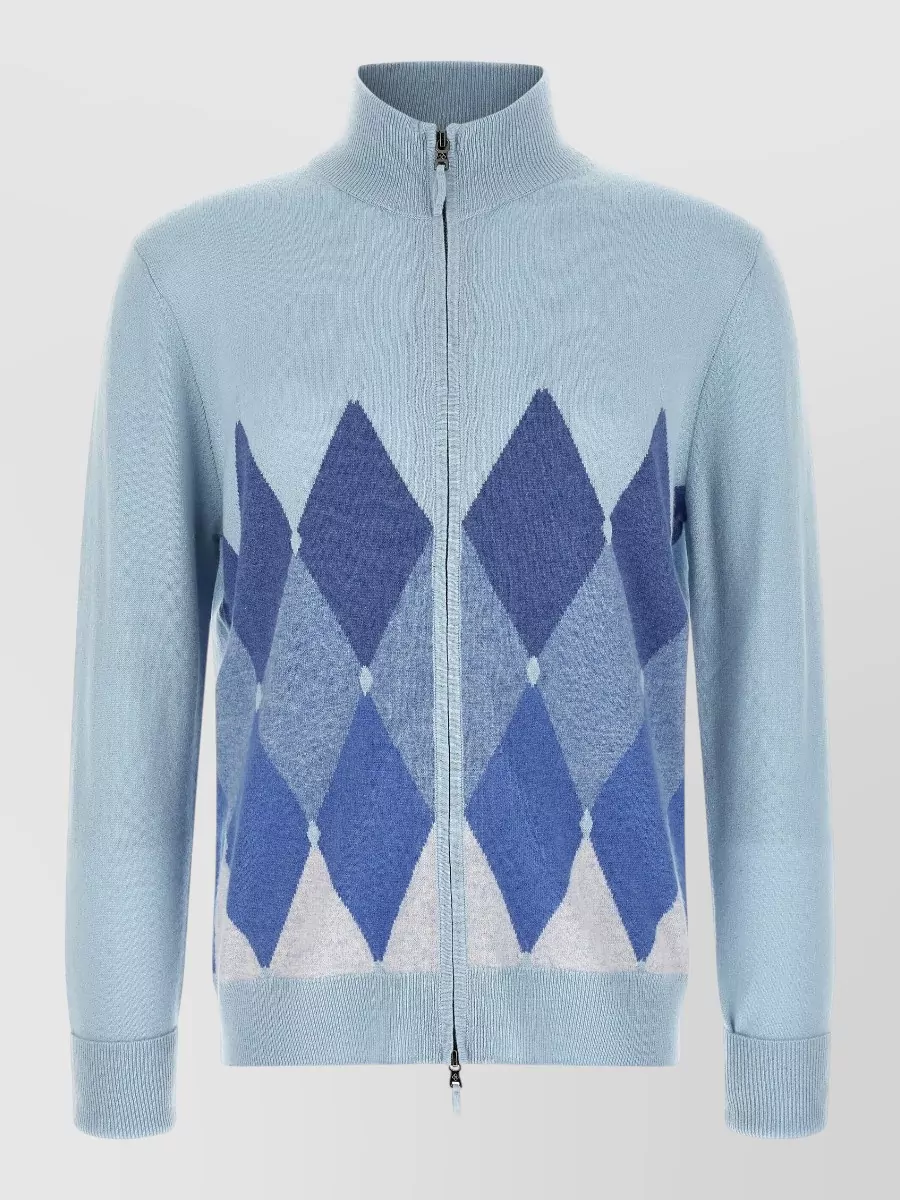 Ballantyne cashmere diamond intarsia zip cardigan