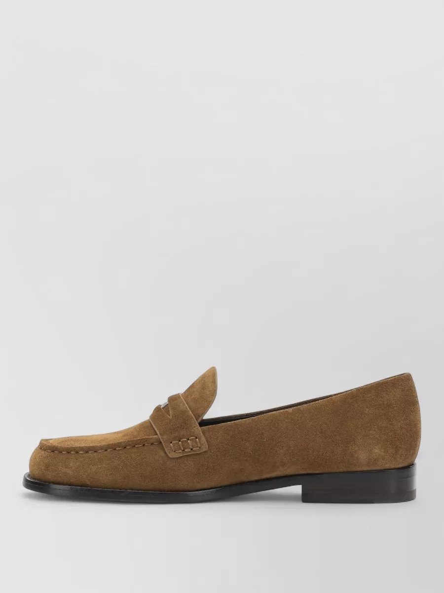 Tory Burch Suede Penny Strap Loafers Round Toe