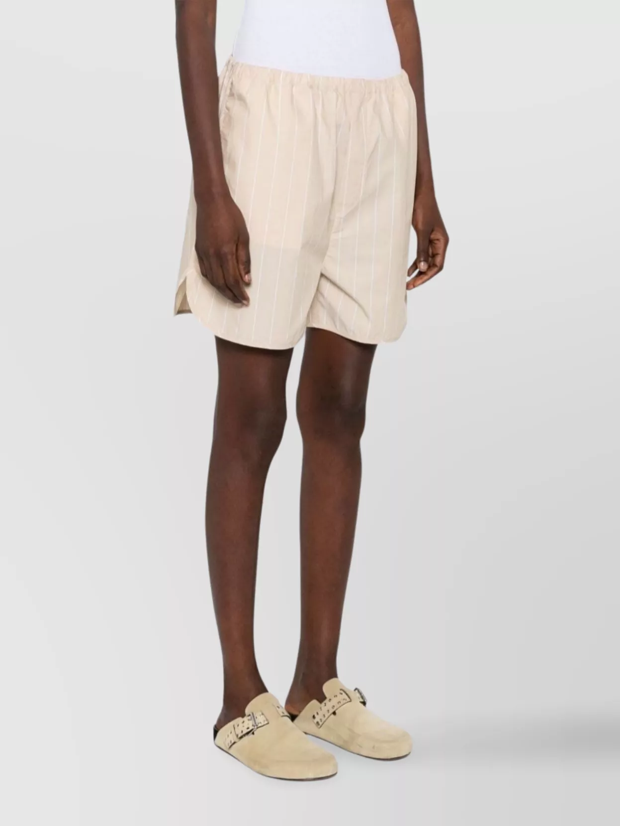 Filippa K Striped Drawstring Shorts Curved Hem