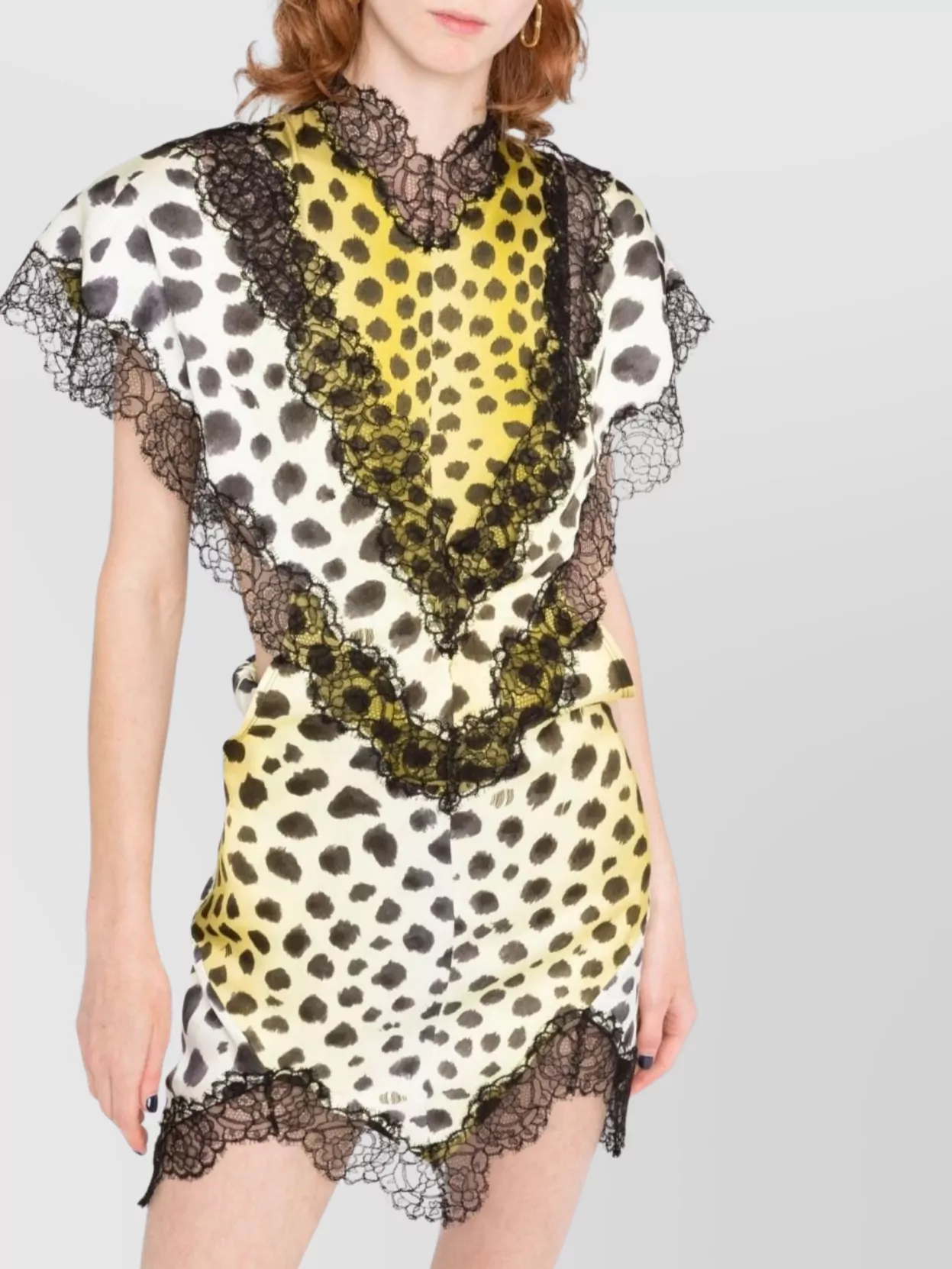 The Attico Lace-Trim Animal Print Minidress With Cap Sleeves