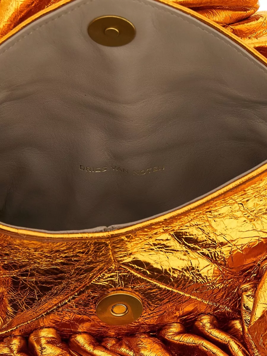 Dries Van Noten Ruffle Metallic Clutch Bag Ruched Design