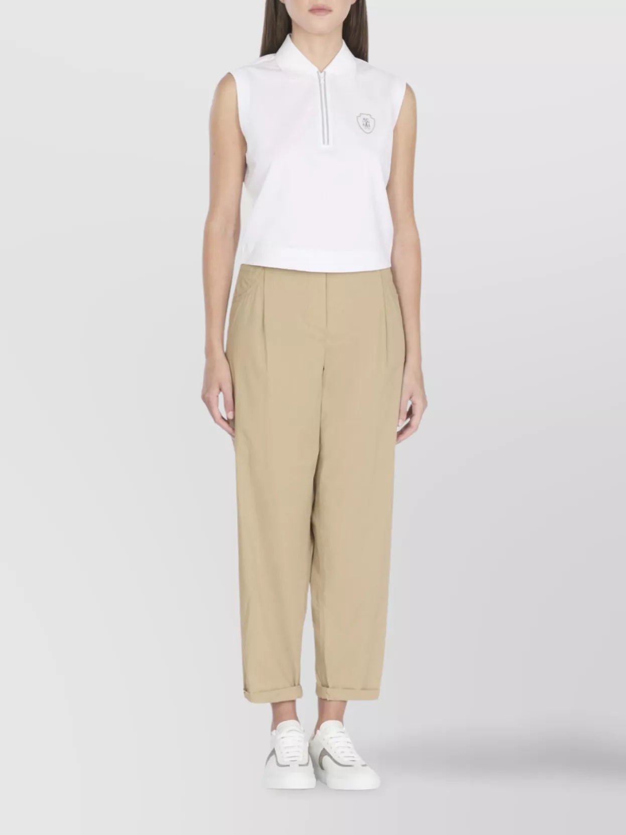 Brunello Cucinelli Cropped Sleeveless Polo Zip Detail