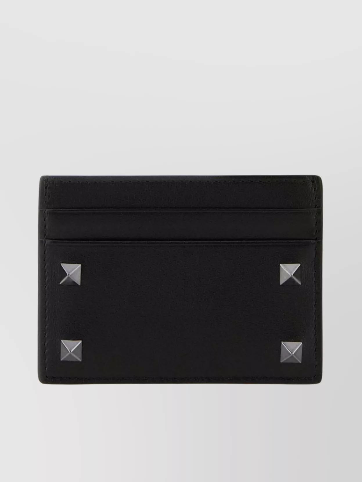 Shop Valentino Leather Card Holder Adorned With Rockstud Studs In Black