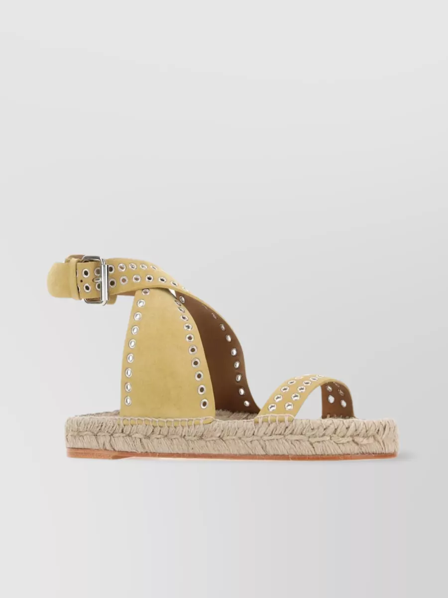Shop Isabel Marant Studded Suede Round Toe Espadrilles In Yellow