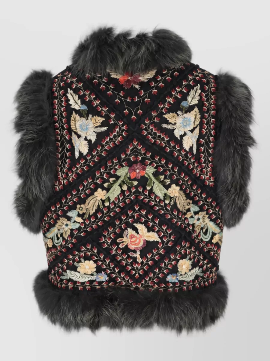 Fendi Fur Trim Beaded Vest