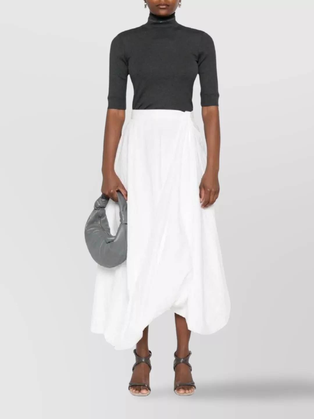 Brunello Cucinelli Short Sleeve Ribbed Turtleneck Top In Black