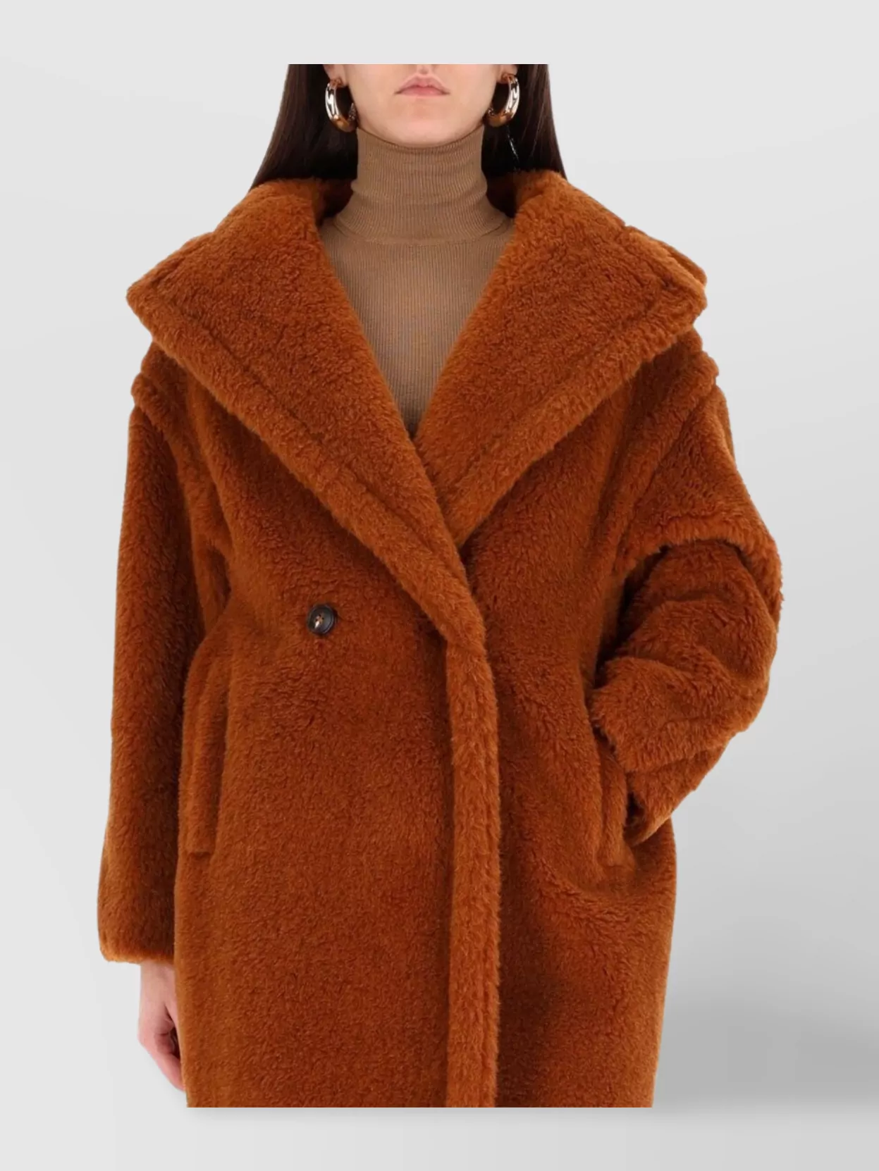 Max Mara Plush Teddy Coat Oversized Collar In Brown