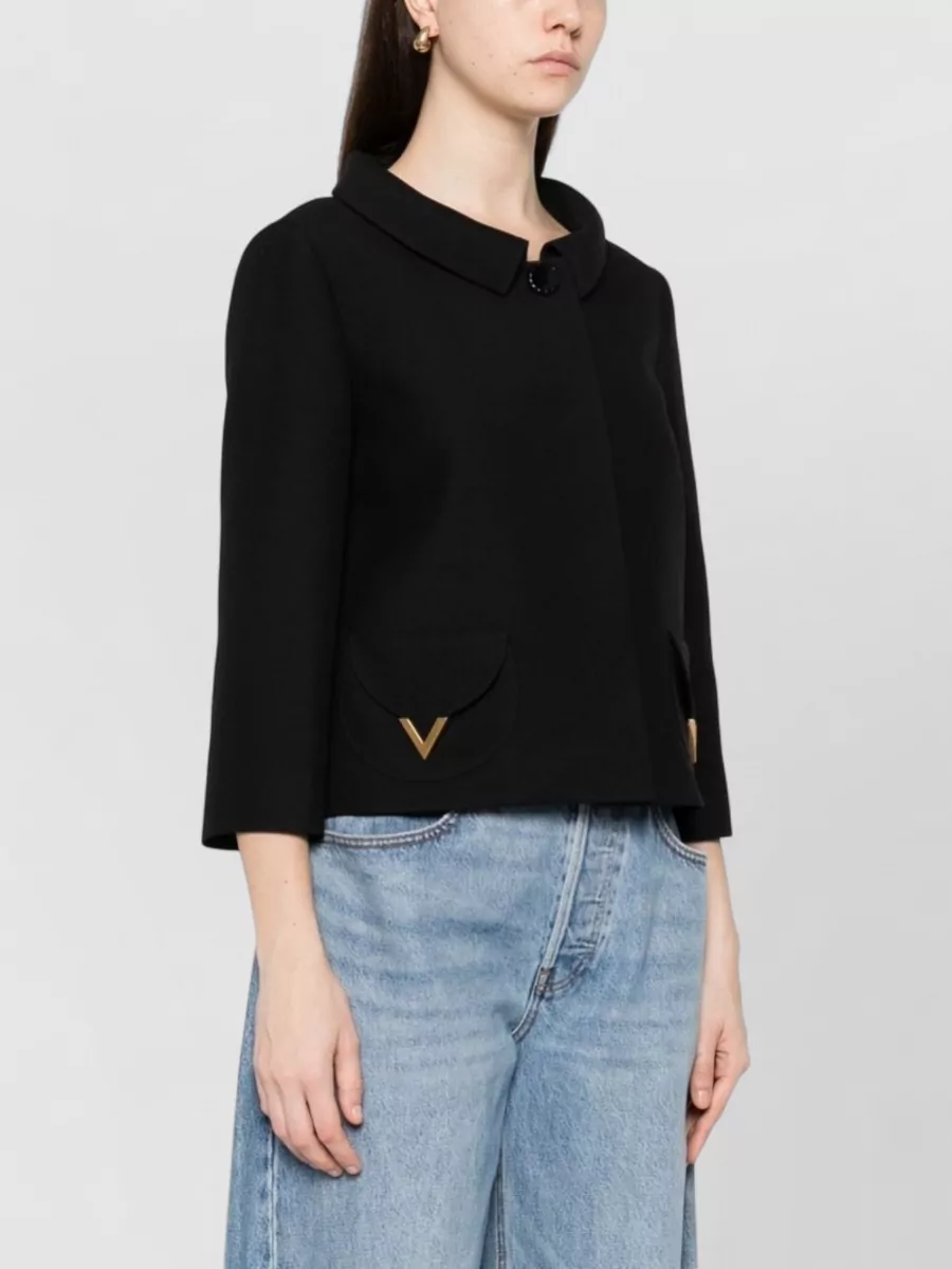 Valentino Garavani Silk Blend Jacket Three Quarter Sleeves Collar