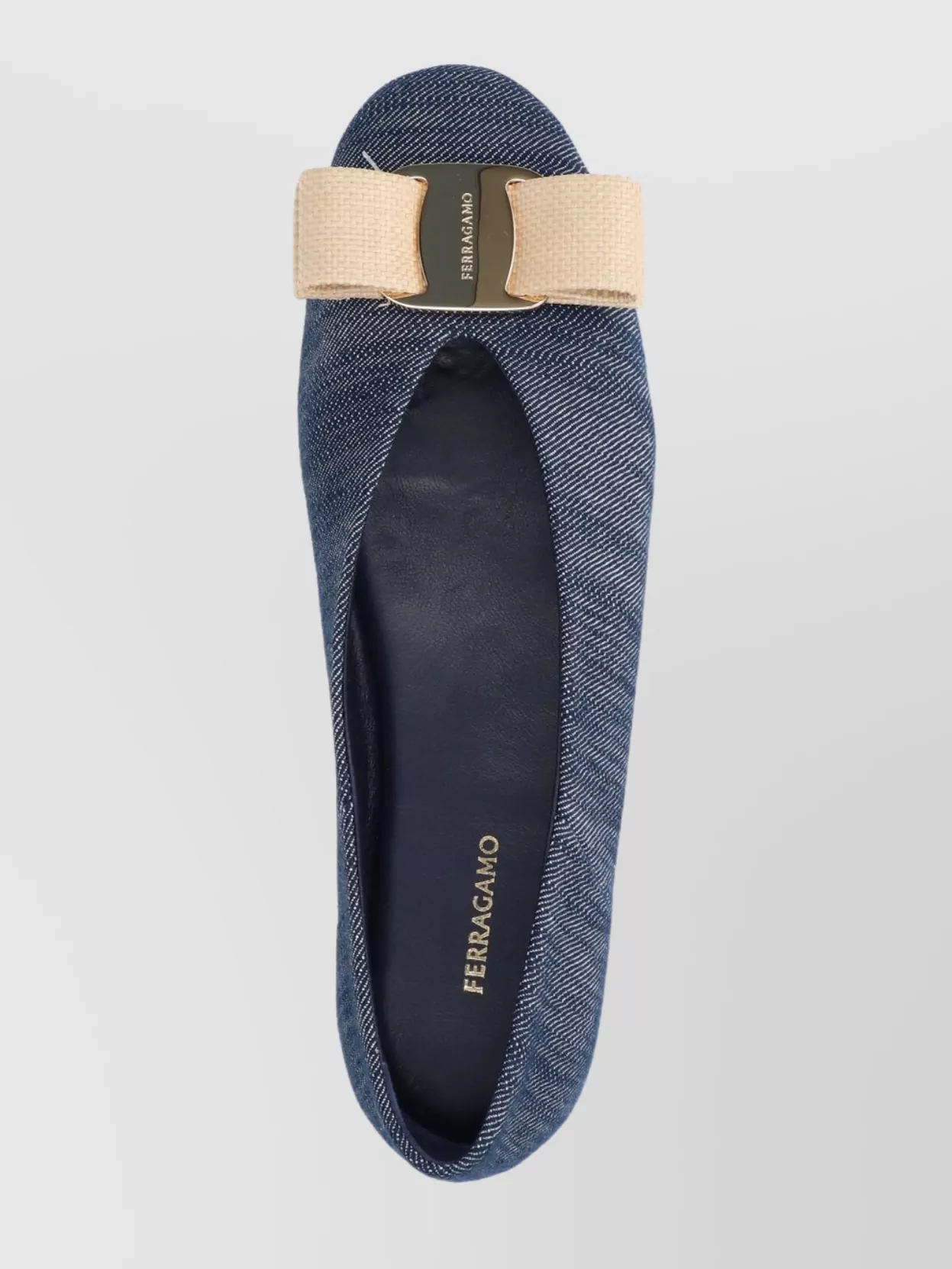 Ferragamo Bow Textured Fabric Ballerina Shoes