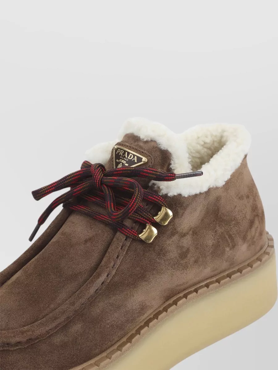 Prada Suede Lace-Up Ankle Boots