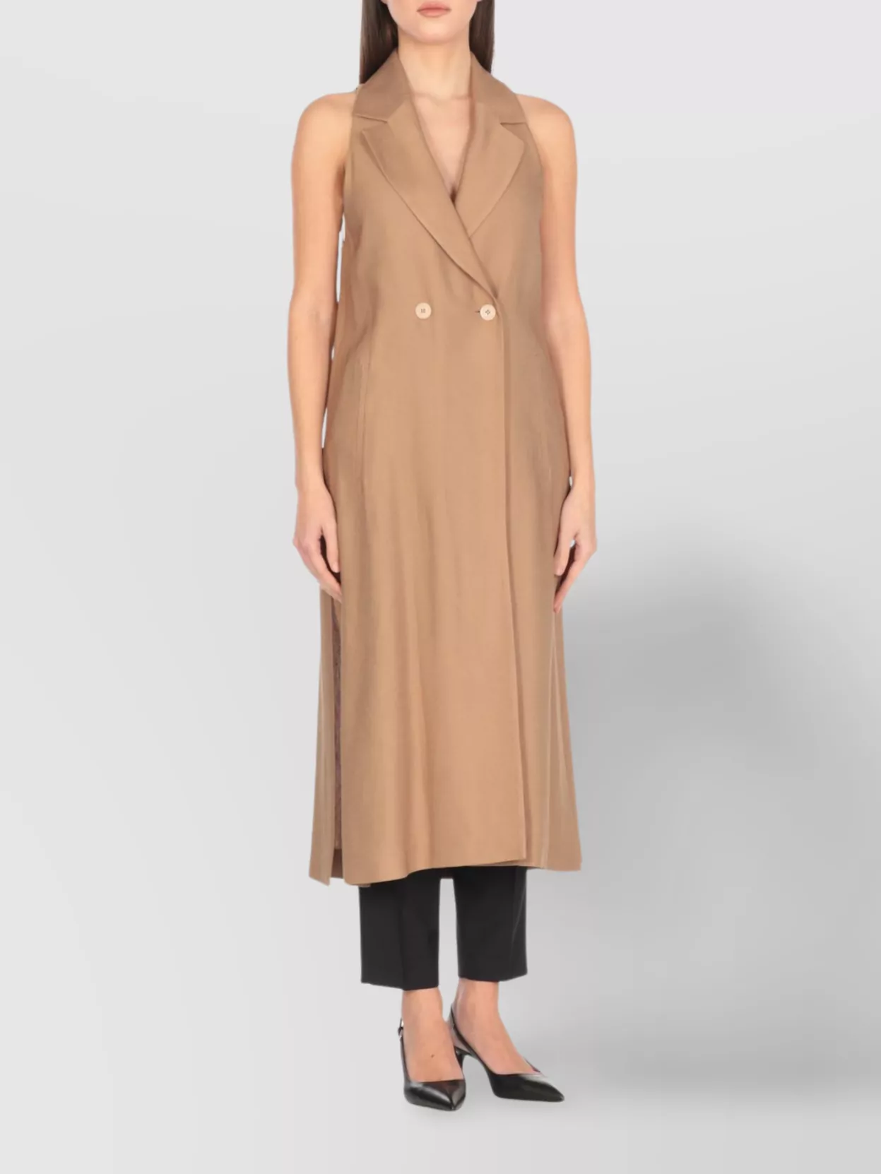 Peserico Linen And Viscose Midi Dress With Lapel Collar