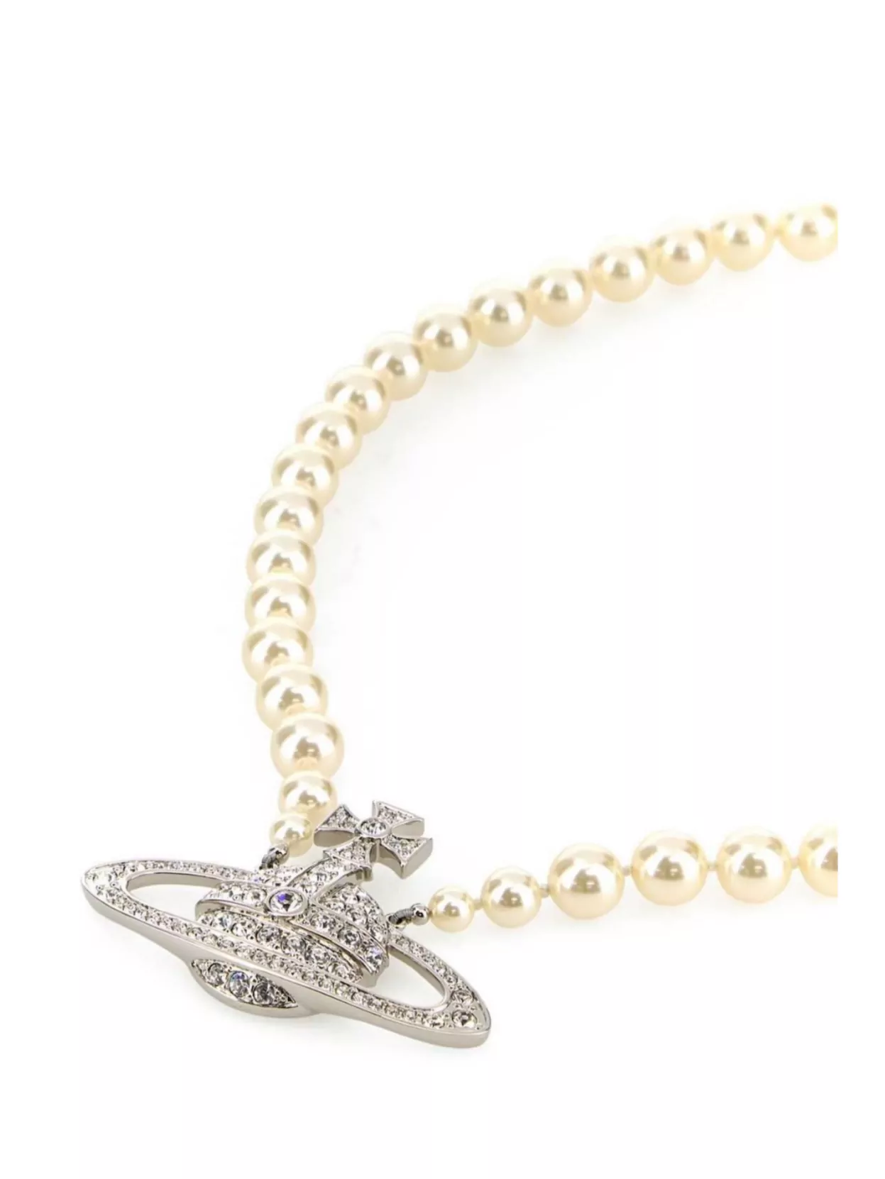 Vivienne Westwood Necklace Pearl Beads Silver-Tone Pendant