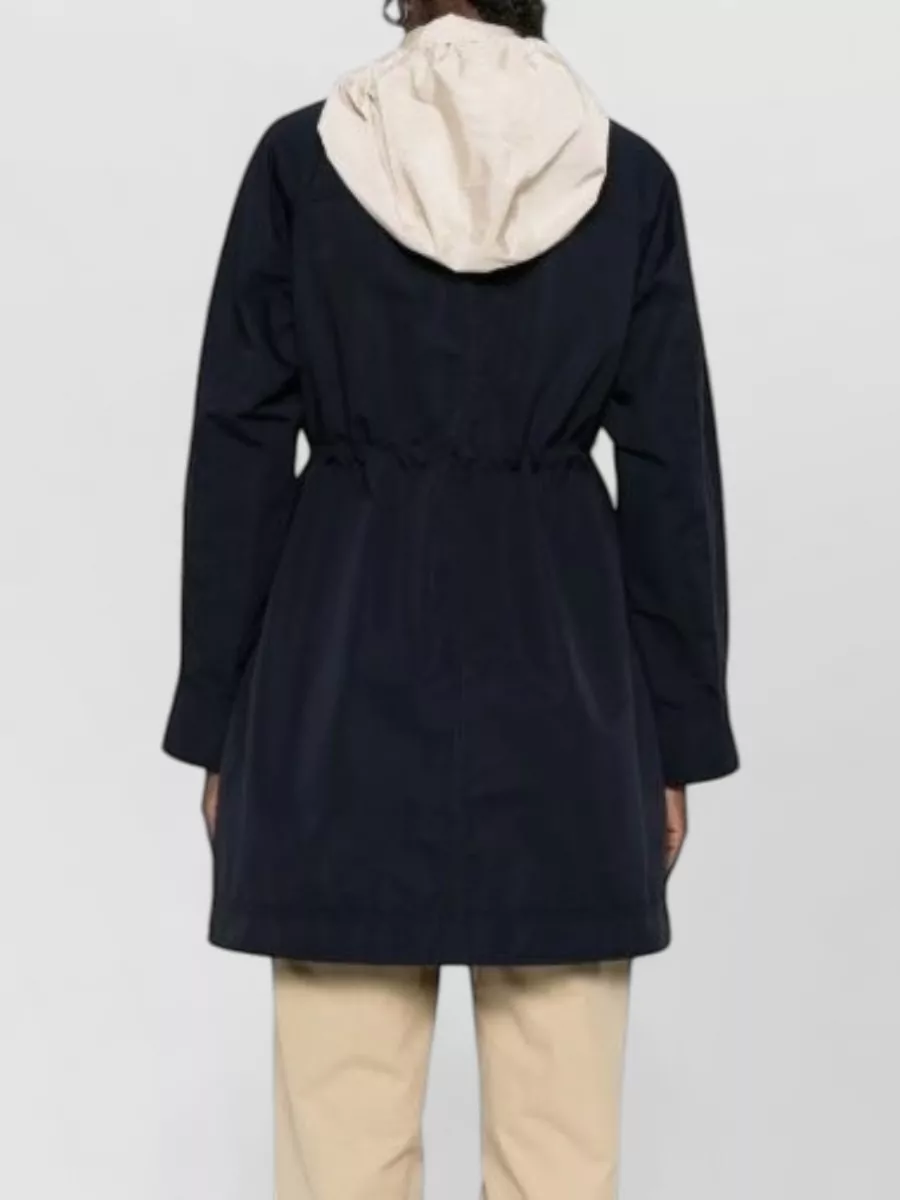 Moncler Begonia Hooded Jacket Drawstring Waist Pockets In Blue