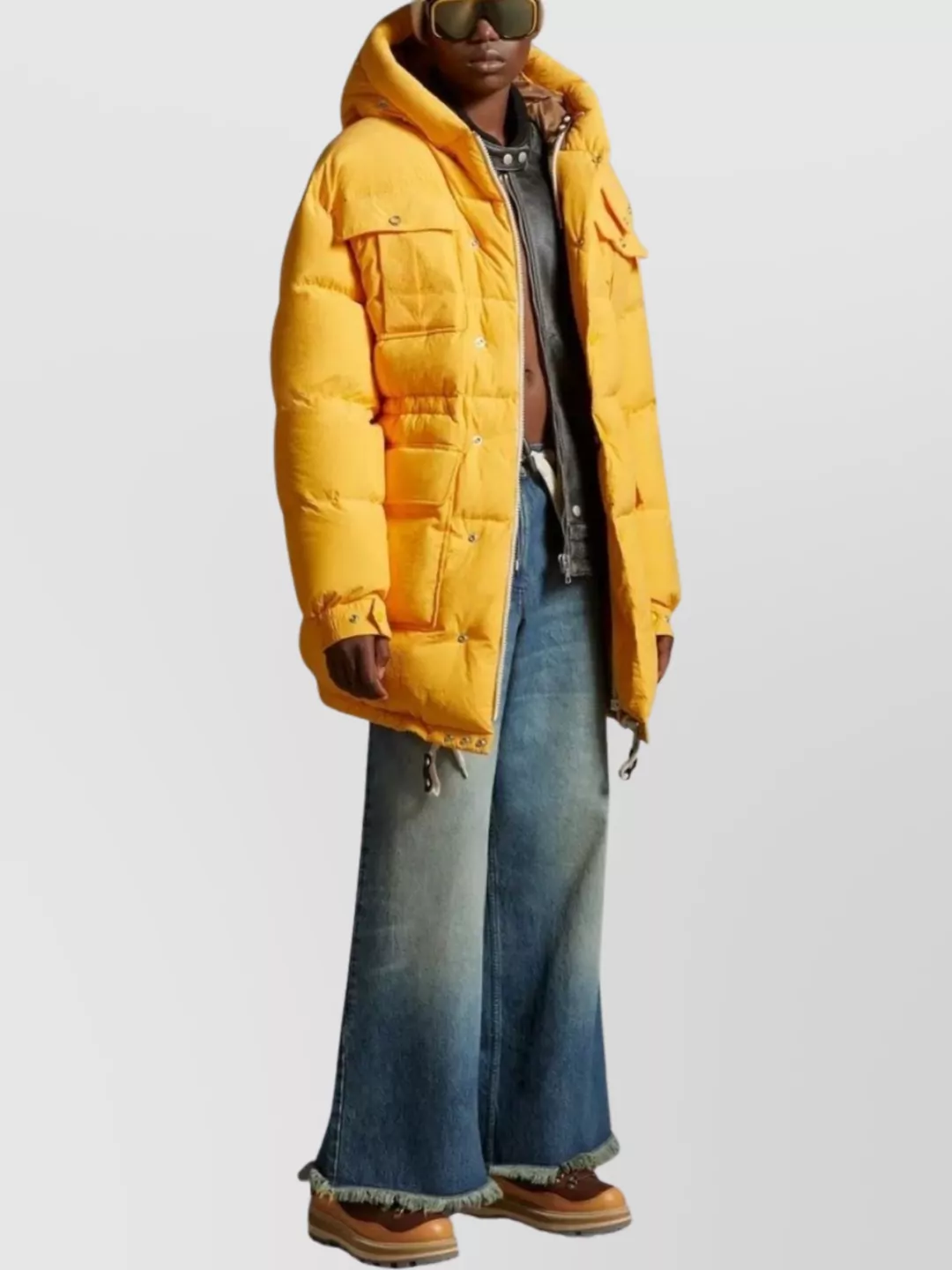 Shop Moncler Genius Hooded Quilted Oversized Long Coat In Yellow