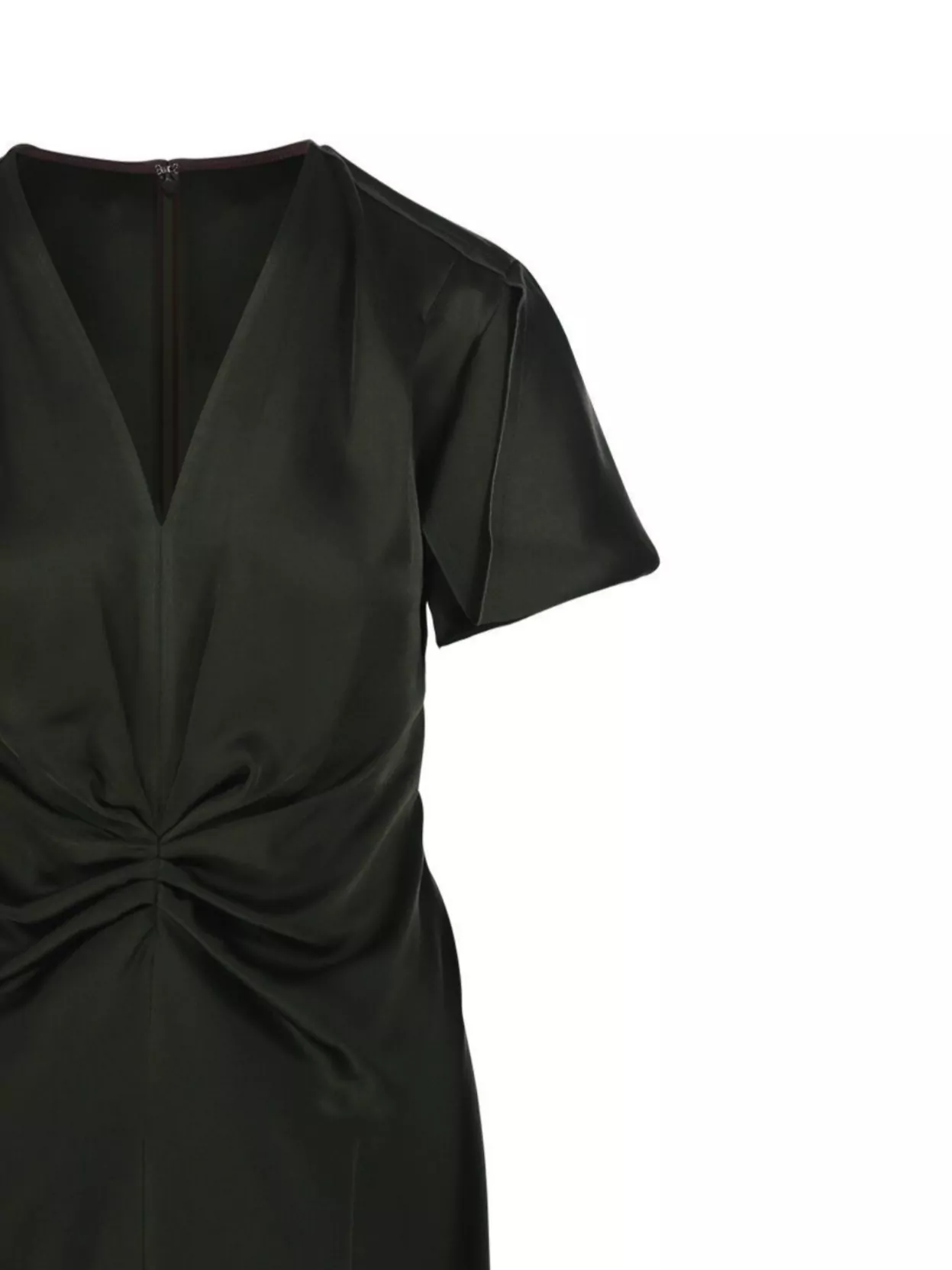 Victoria Beckham Midi Ruched Satin V-Neck Dress