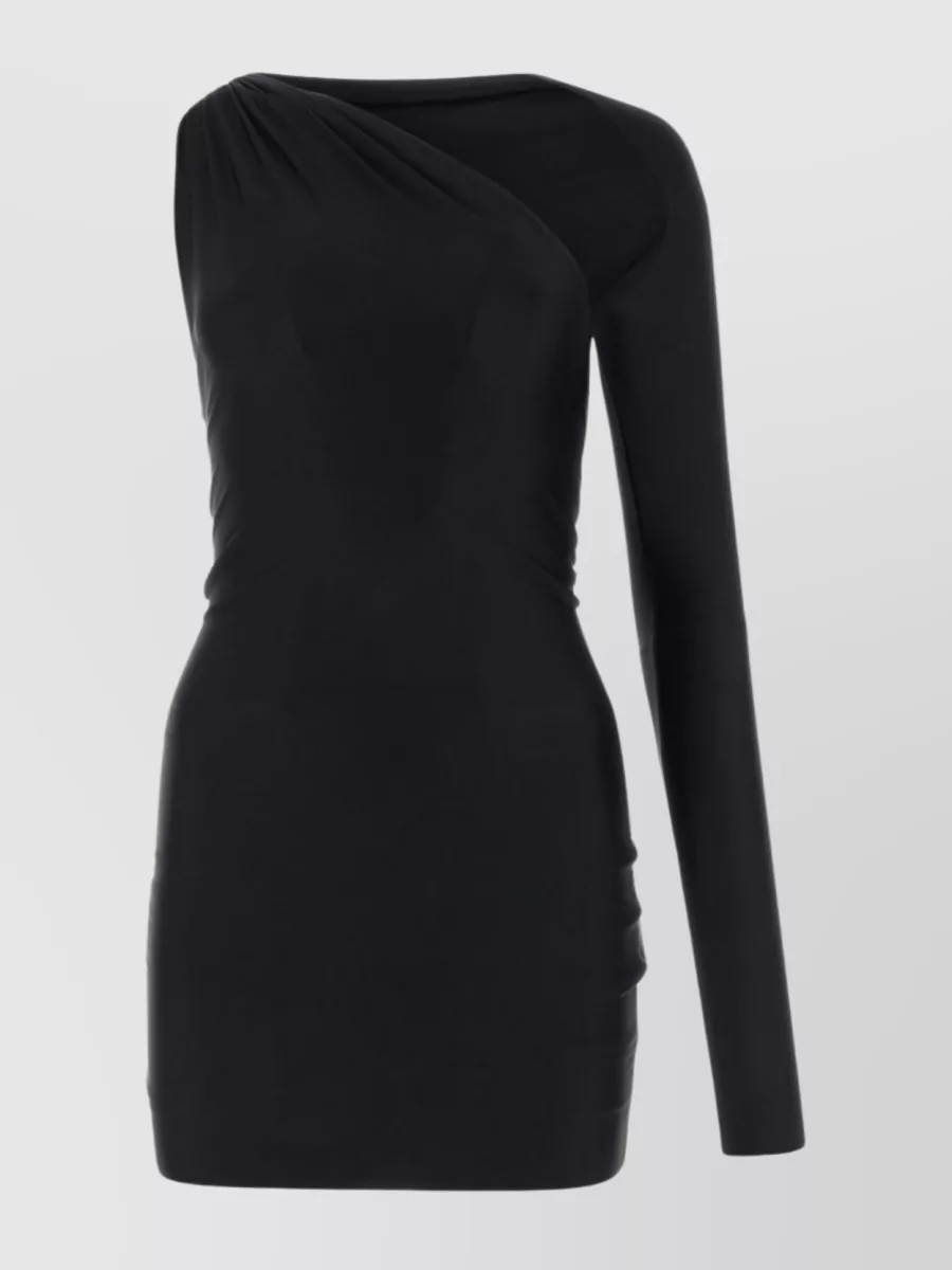 Shop Alyx Satin One-shoulder Ruched Mini Skirt In Black