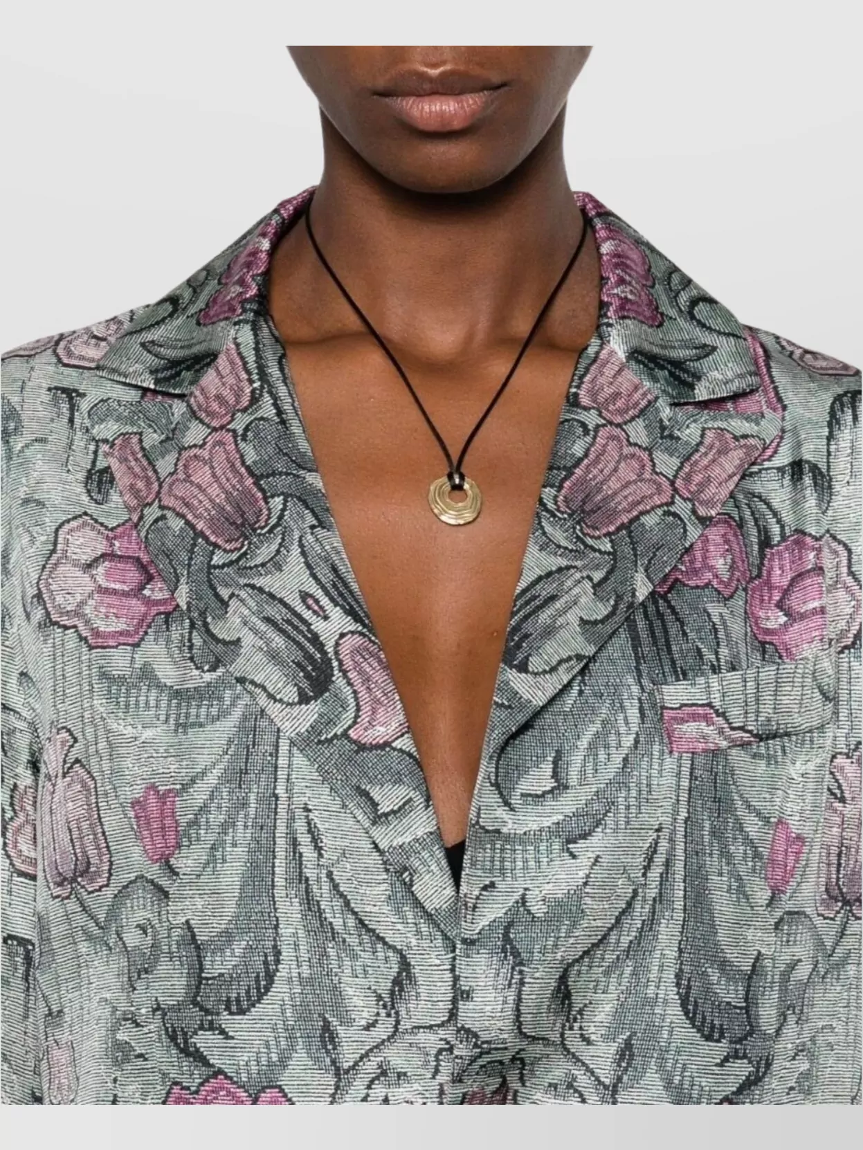 Pierre Louise Mascia Silk Printed Coat Embellishment Beaded