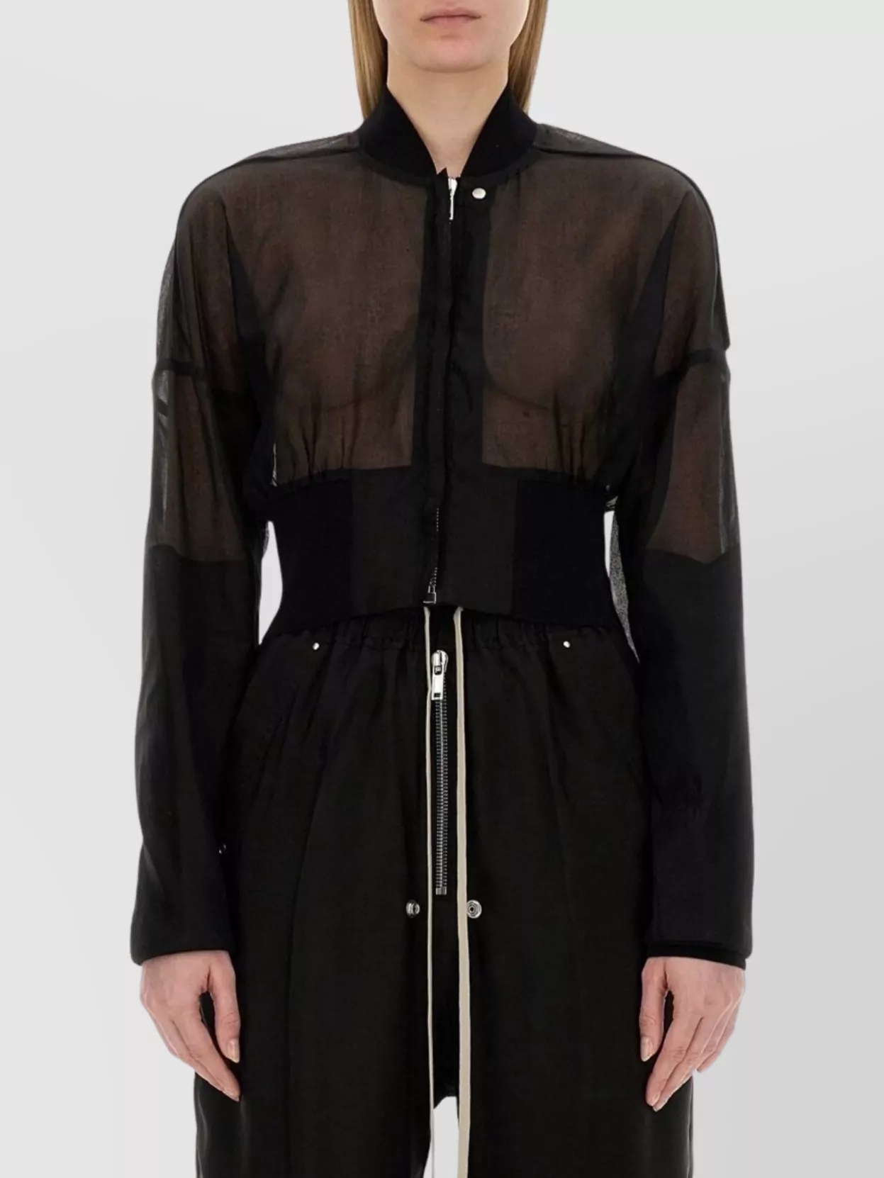 Shop Rick Owens Sheer Fabric Cropped Bomber Jacket
