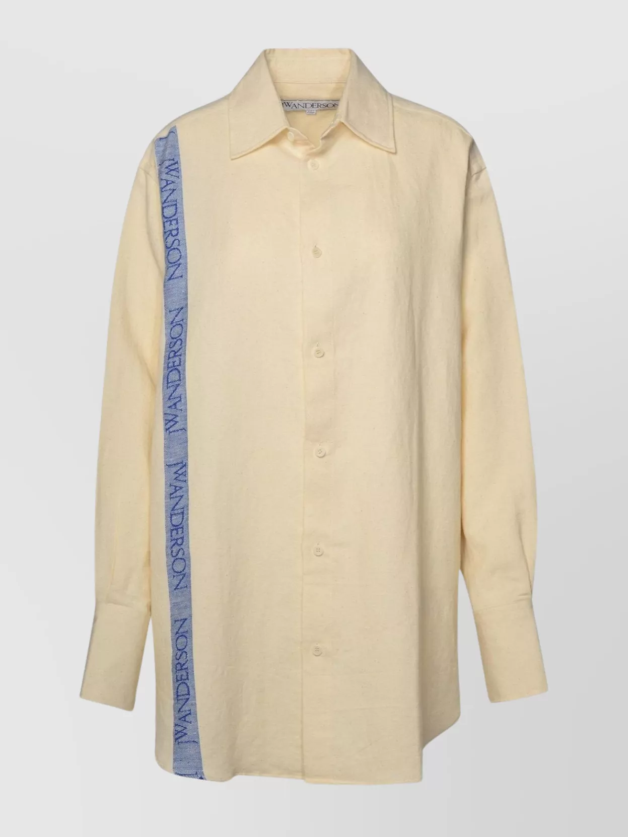 Shop Jw Anderson Linen Blend Shirt With Embroidered Sleeve Detail