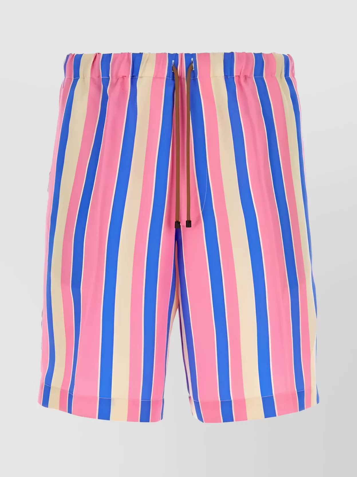 Shop Dries Van Noten Striped Elastic Waistband Shorts In Beige