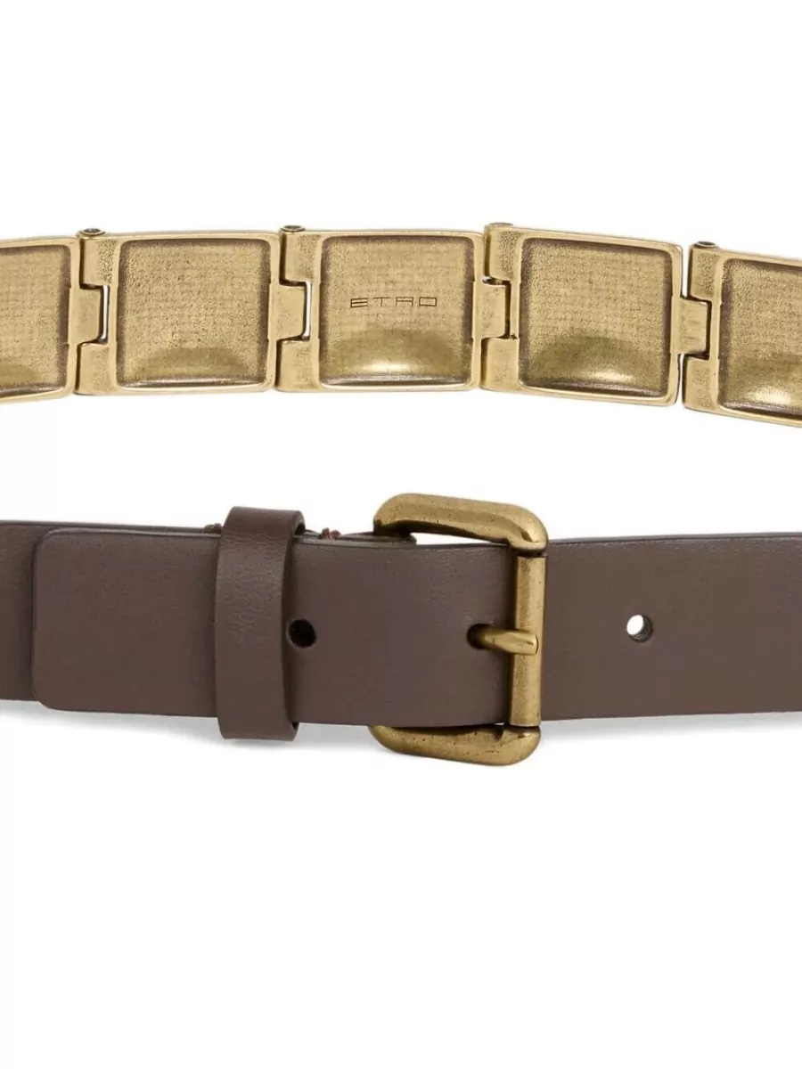 Etro Engraved Metal And Calf Leather Belt
