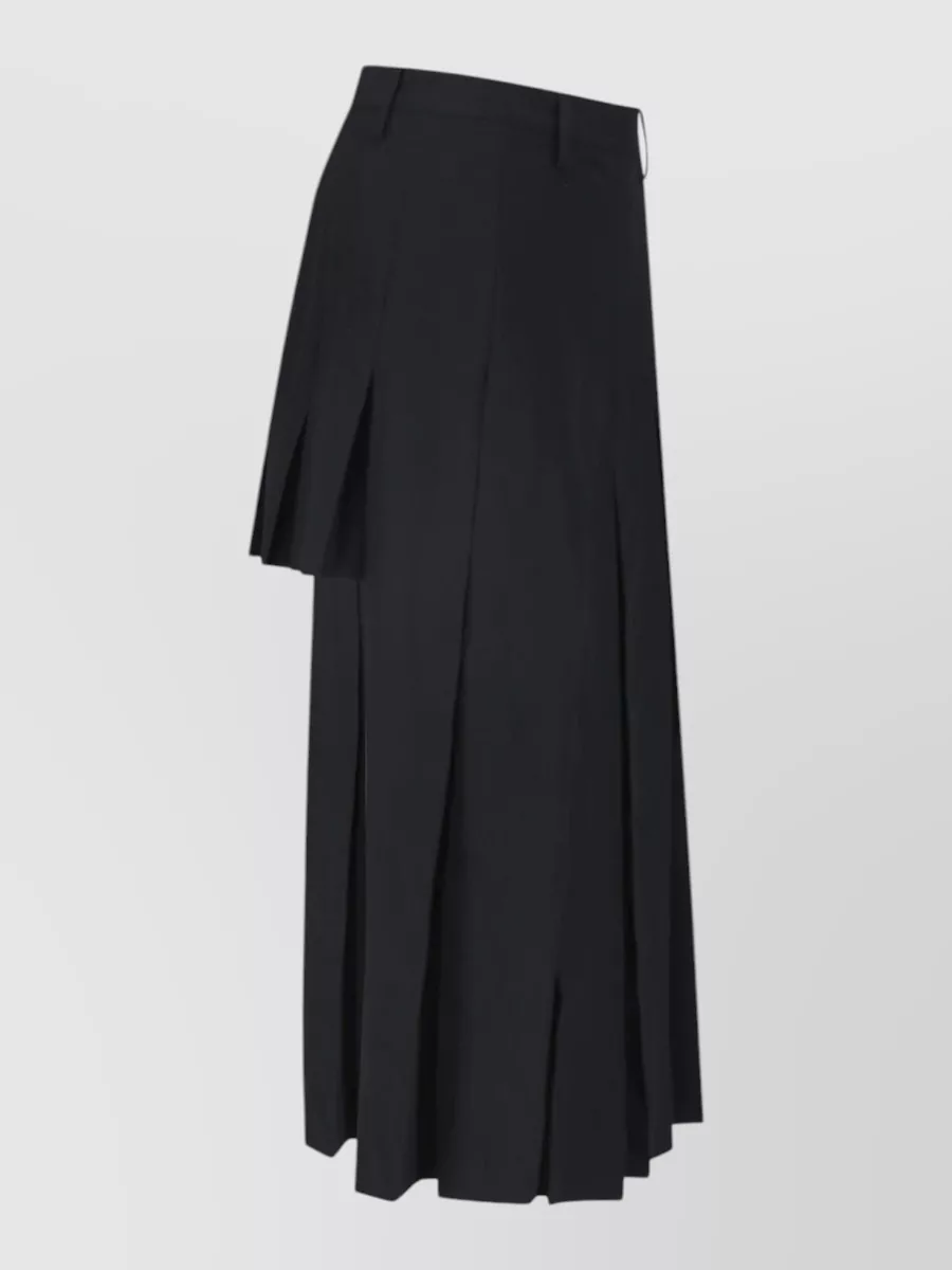 Mm6 Maison Margiela Virgin Wool Pleated Asymmetric Midi Skirt