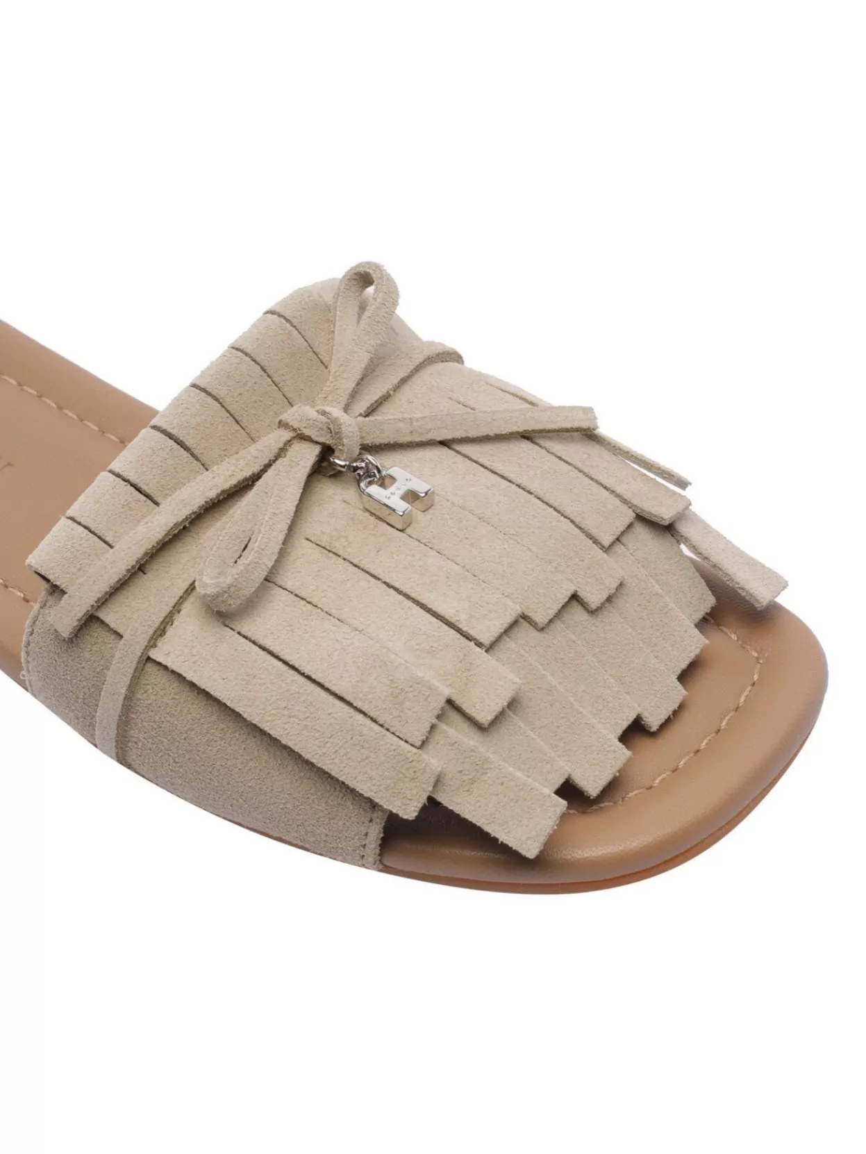 HOGAN BOW FRINGE LEATHER OPEN TOE SANDALS