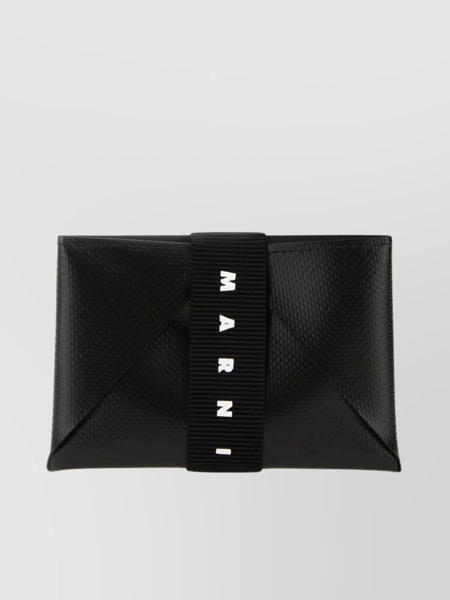 Shop Marni Polyester Cardholder With Textured Foldover And Contrast Strap In Black