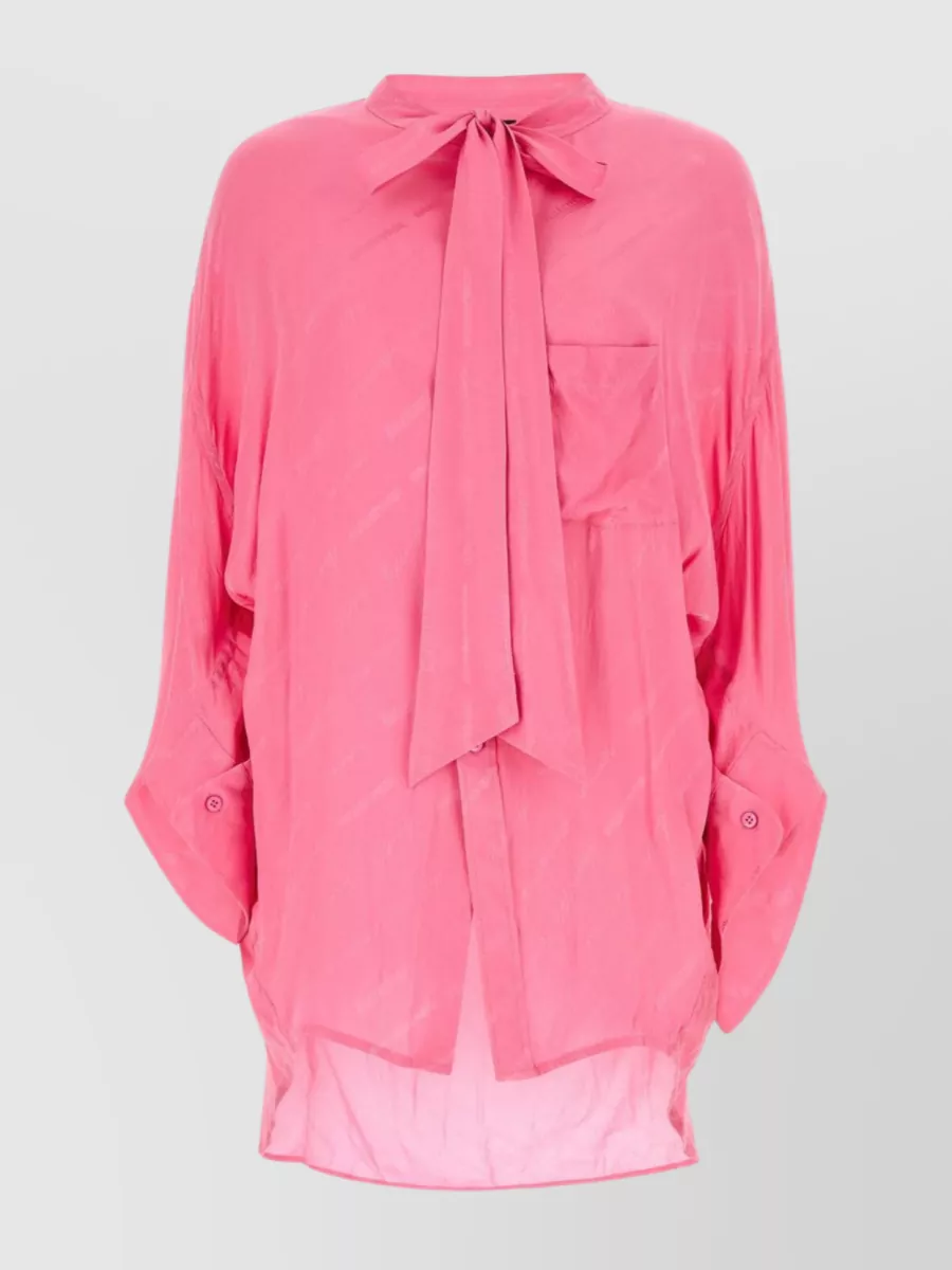 Shop Balenciaga Silk Crepe Oversized Shirt With Embroidered Accents In Pink