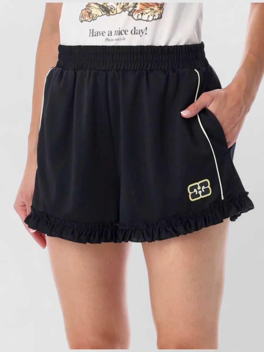 Ganni Contrast Piping Ruffle Trim Lounge Shorts