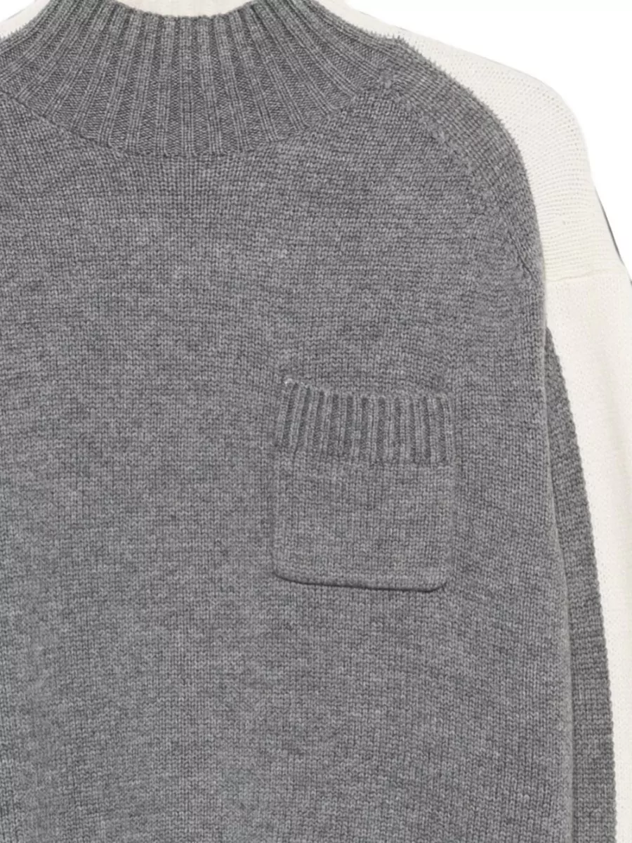 Semicouture Cashmere Ribbed High-Neck Two-Tone Knitted Sweater