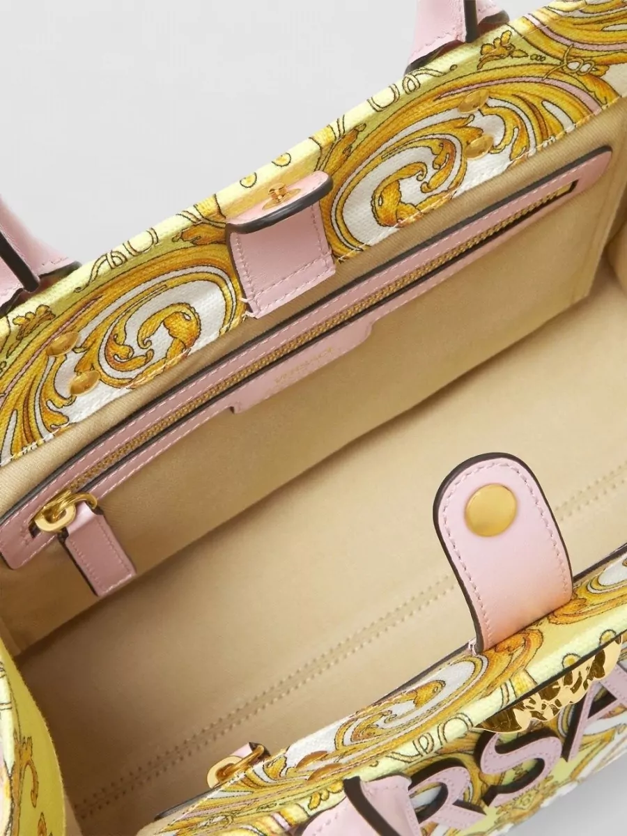 Versace Baroque Print Tote Bag Shoulder Strap Handles In Multi