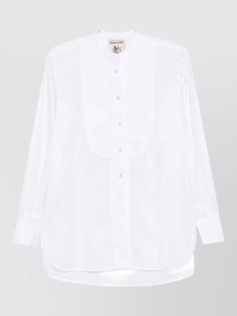 Semicouture cotton band collar long-sleeve shirt