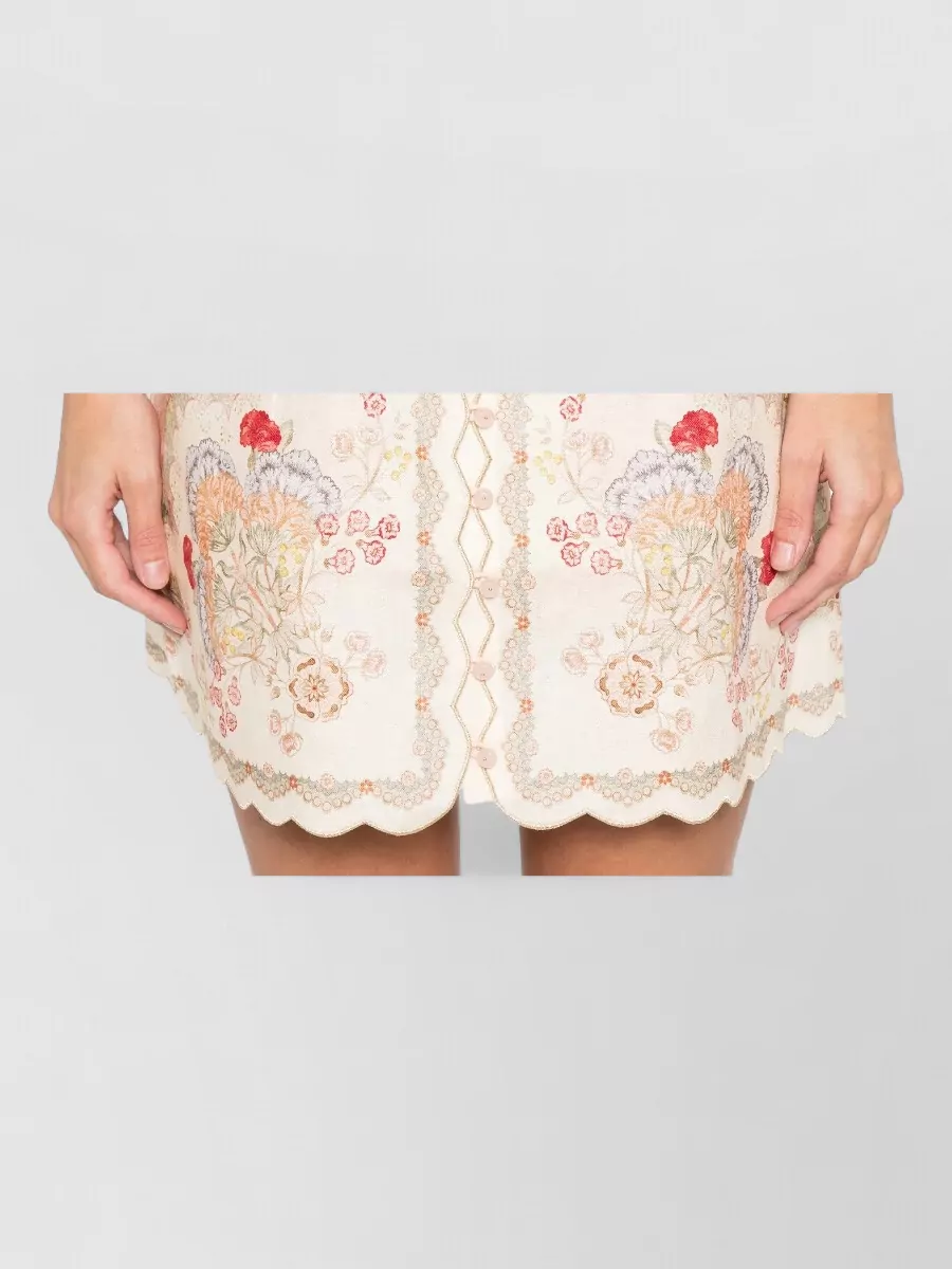 Zimmermann Linen Floral-Print Belted Mini Dress